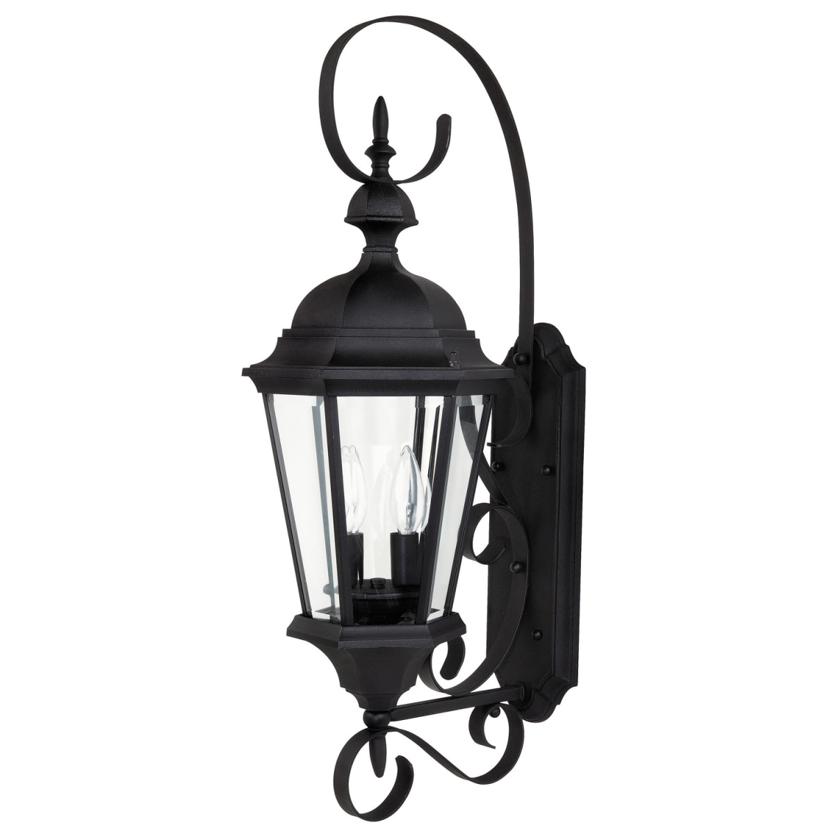 9"W x 27"H 2-Light Outdoor Wall Lantern in Black with Clear Beveled Glass