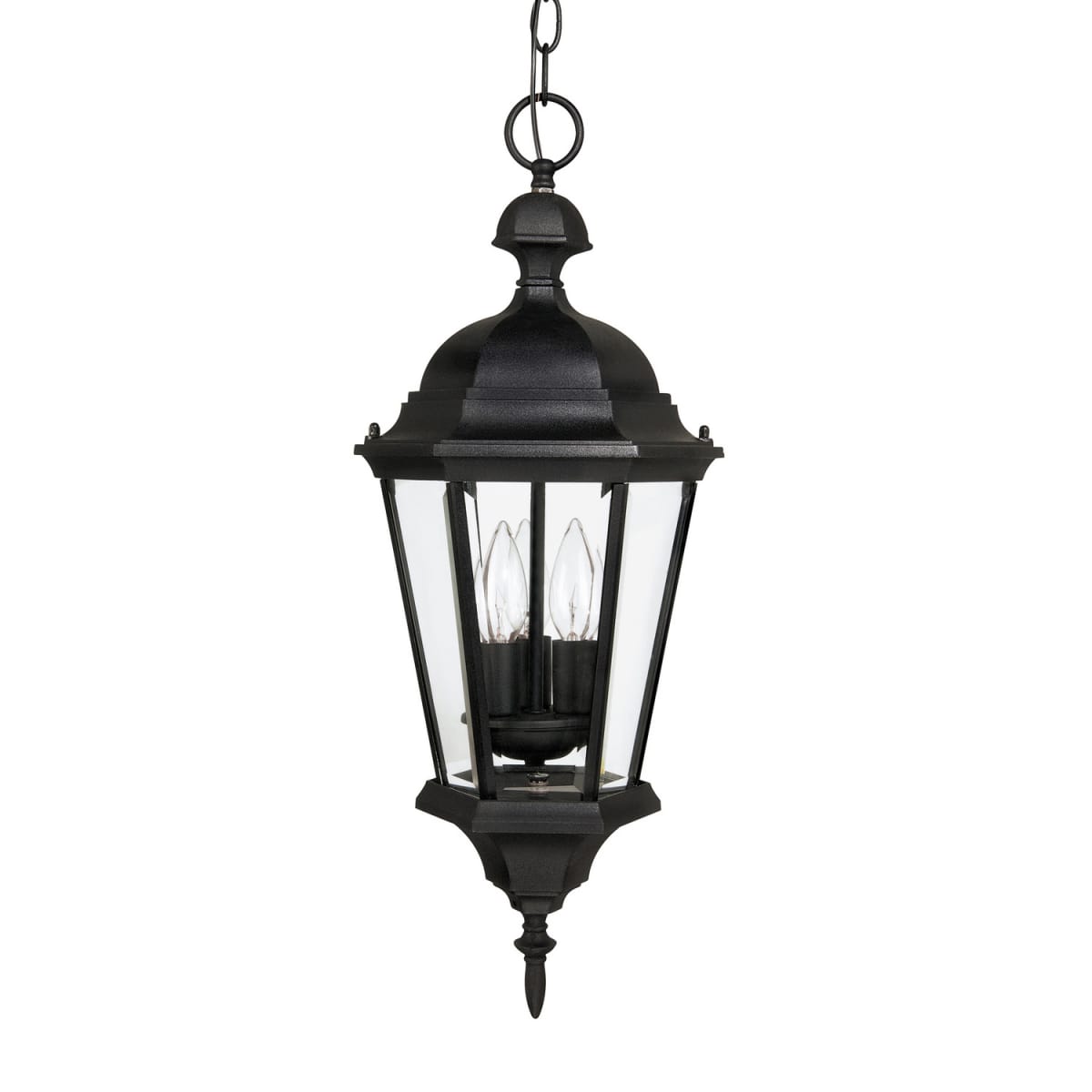 9.5" W x 23" H 3-Light Clear Beveled Glass Outdoor Hanging Lantern in Black