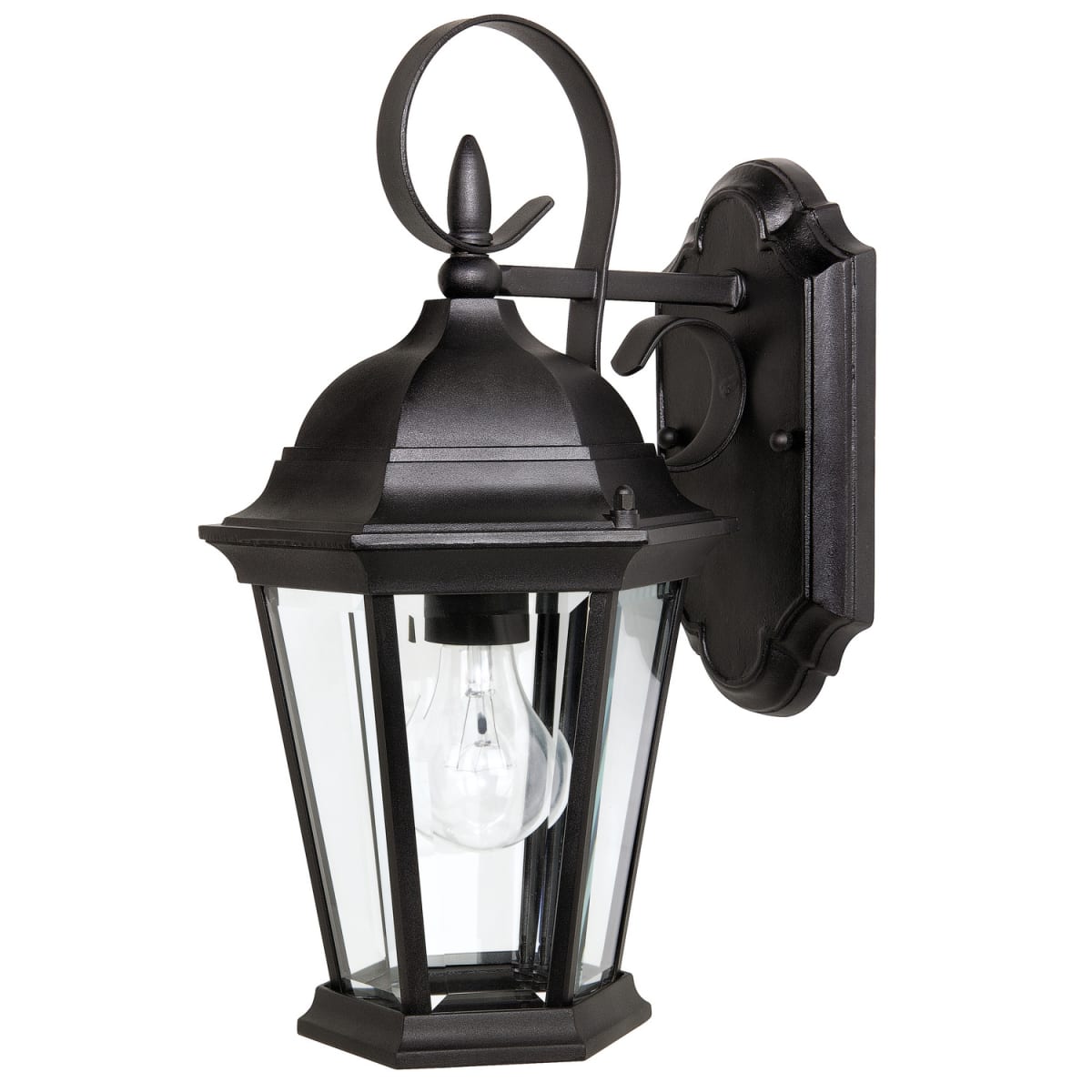 8"W x 15"H 1-Light Clear Beveled Glass Outdoor Wall Lantern in Black