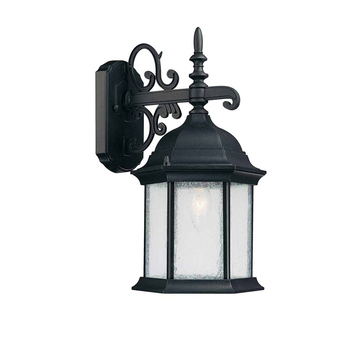 9"W x 16"H 1-Light Antiqued Glass Outdoor Wall Lantern in Black