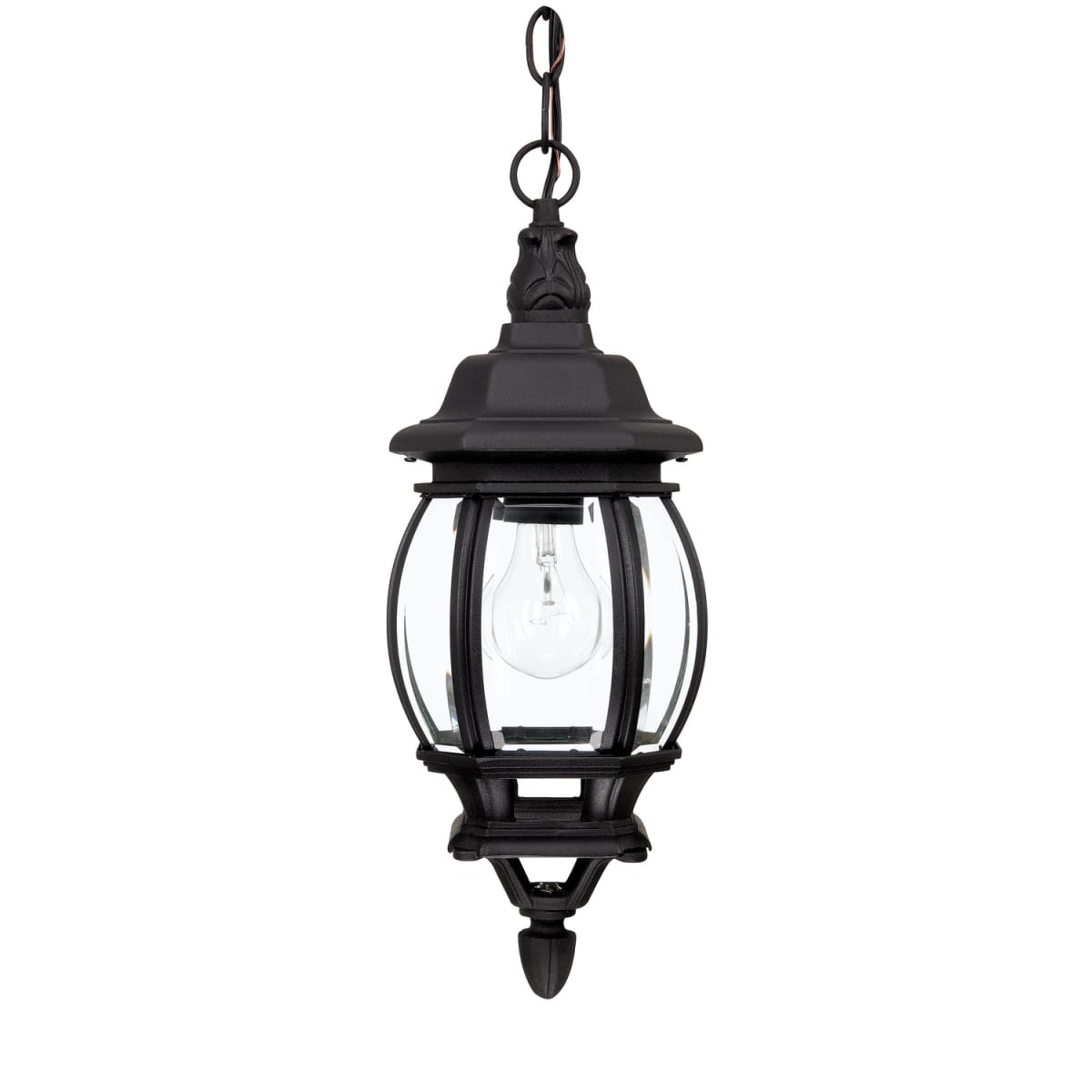 6.5" W x 16.5" H 1-Light Clear Beveled Glass Outdoor Hanging Lantern in Black