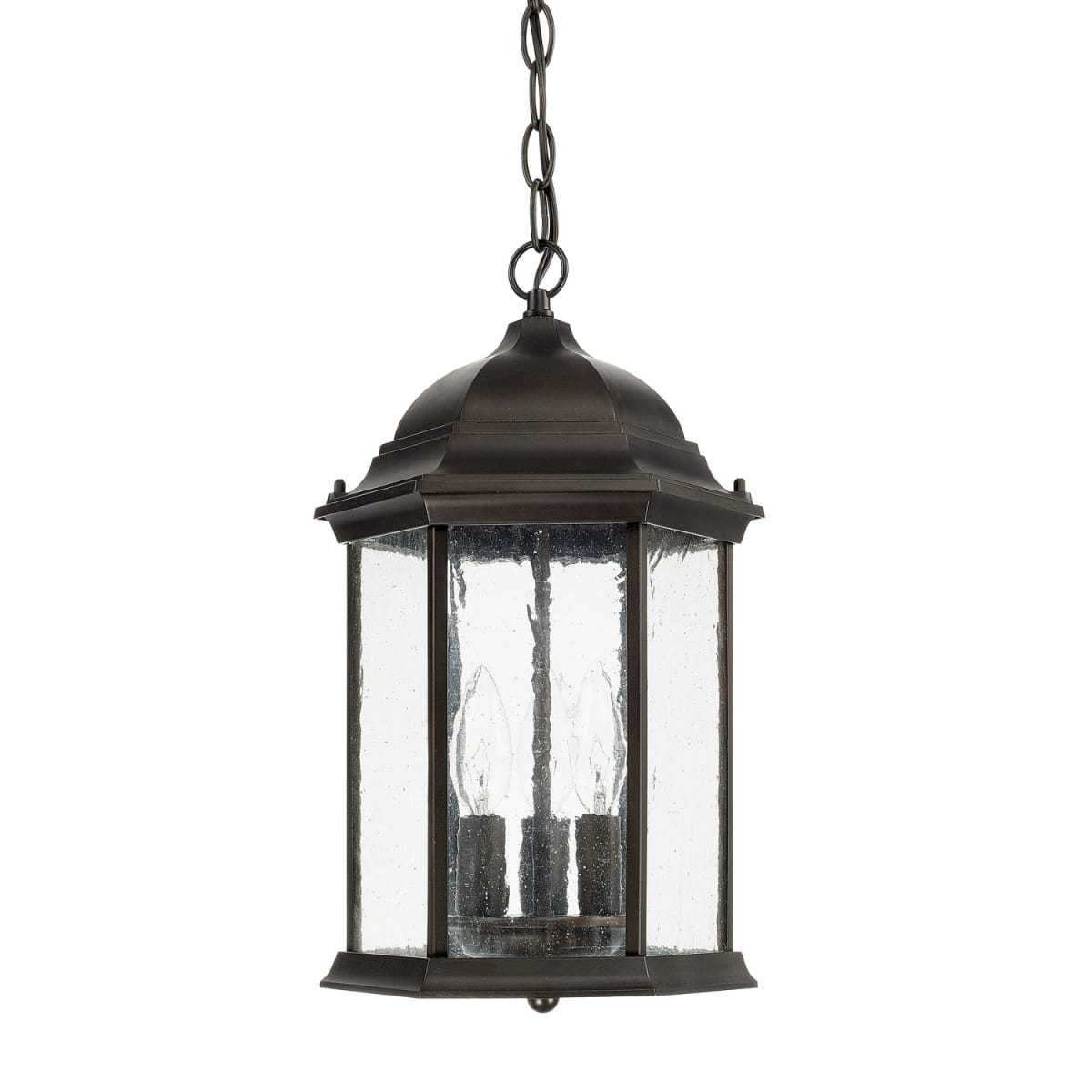 9.5" W x 15.5" H 3-Light Antiqued Glass Outdoor Hanging Lantern in Old Bronze