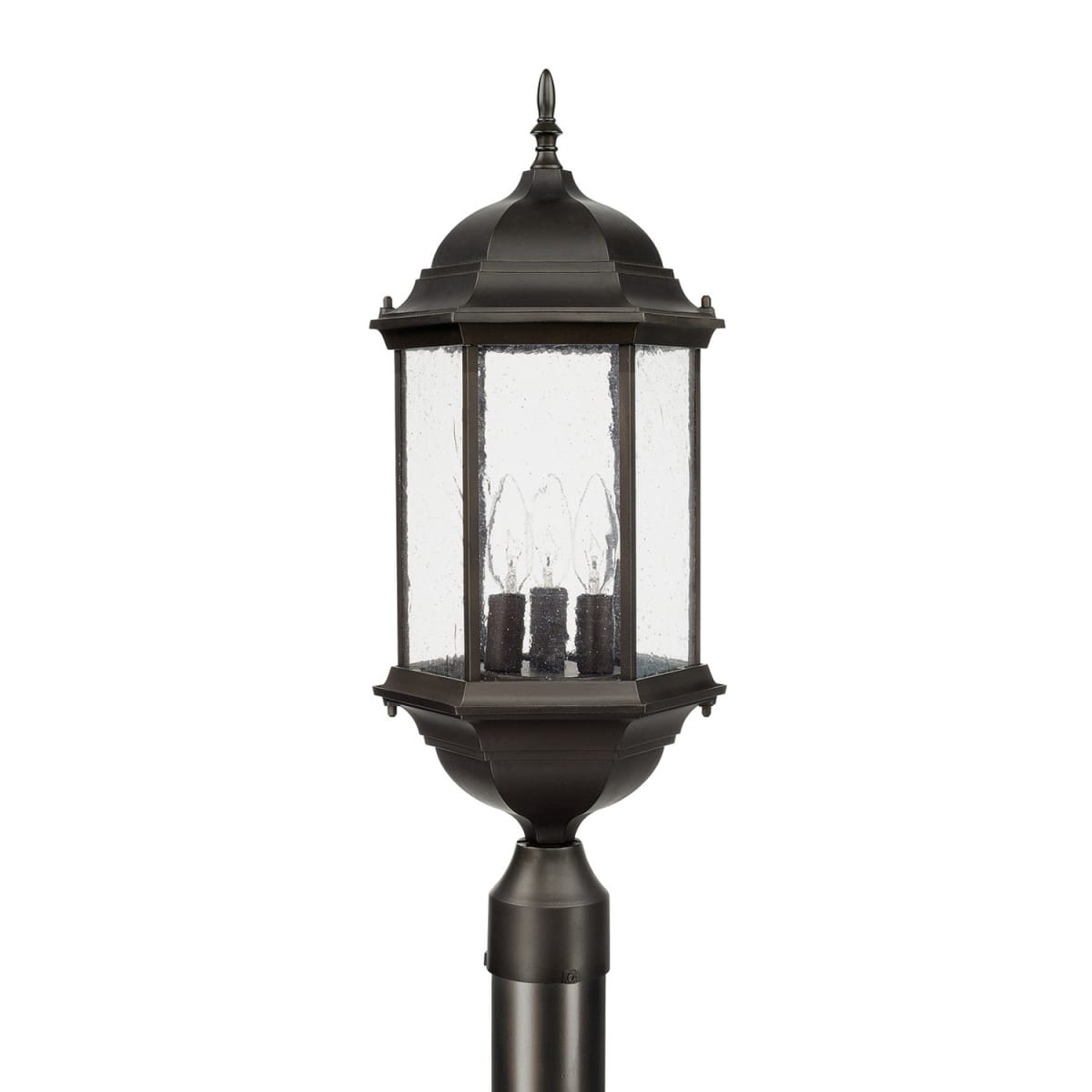 9.5" W x 24" H 3-Light Antiqued Glass Outdoor Post Lantern Fits 3" Post (sold separately) in Old Bronze