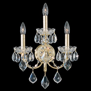 Century 3 Light 120V Wall Sconce in Heirloom Gold with Clear Heritage Handcut Crystal