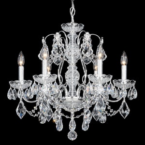 Century 6 Light 120V Chandelier in Antique Silver with Clear Heritage Handcut Crystal