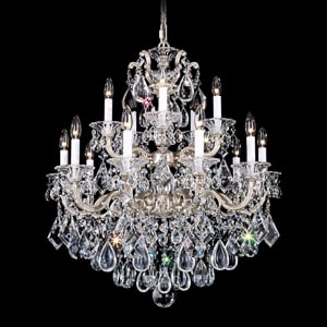 La Scala 15 Light 120V Chandelier in Antique Silver with Clear Heritage Handcut Crystal