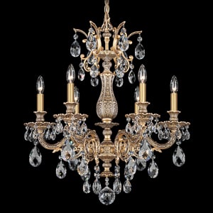 Milano 6 Light 120V Chandelier in Antique Silver with Clear Heritage Handcut Crystal