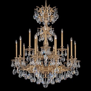 Milano 15 Light 120V Chandelier in French Gold with Clear Heritage Handcut Crystal