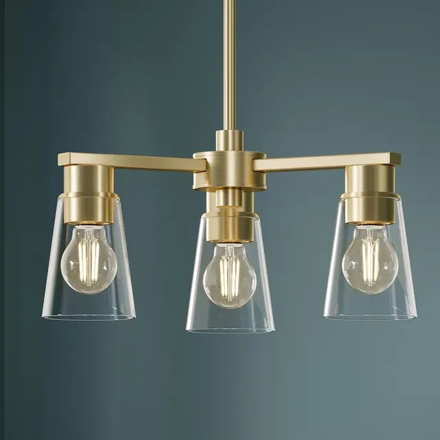 Stamos 18 inch 3 Light Chandelier with Clear Glass in Brushed Gold
