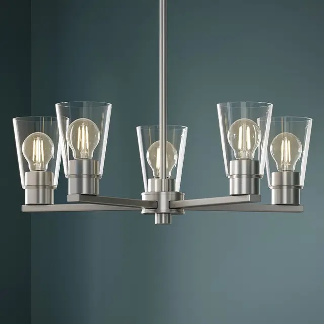 Stamos 24 inch 5 Light Chandelier with Clear Glass in Brushed Nickel