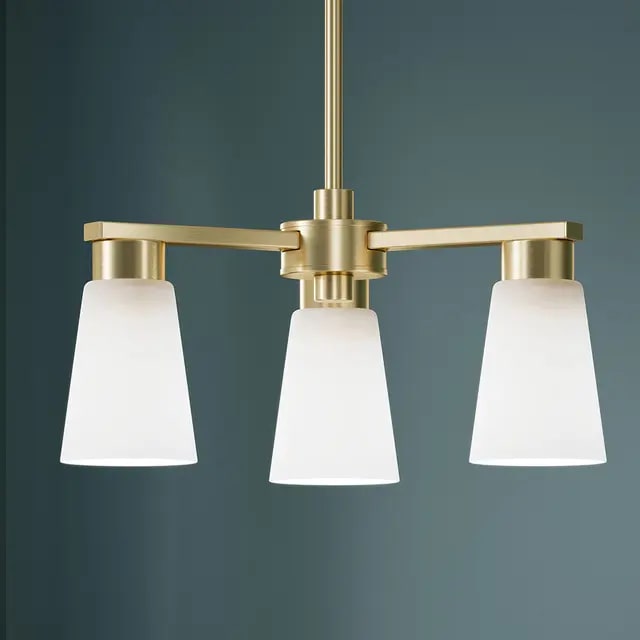 Stamos 18 inch 3 Light Chandelier with Satin Etched Glass in Brushed Gold
