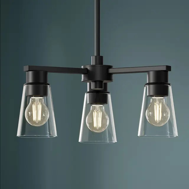 Stamos 18 inch 3 Light Chandelier with Clear Glass in Black