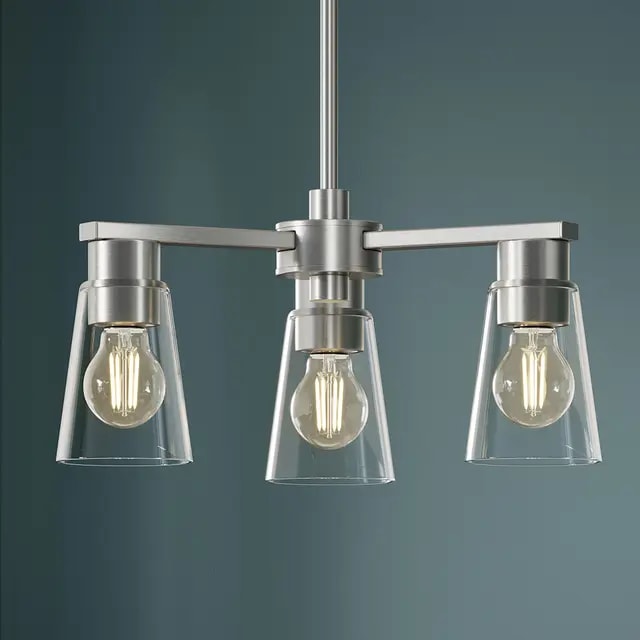 Stamos 18 inch 3 Light Chandelier with Clear Glass in Brushed Nickel