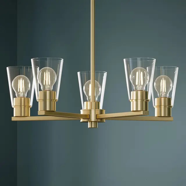 Stamos 24 inch 5 Light Chandelier with Clear Glass in Brushed Gold