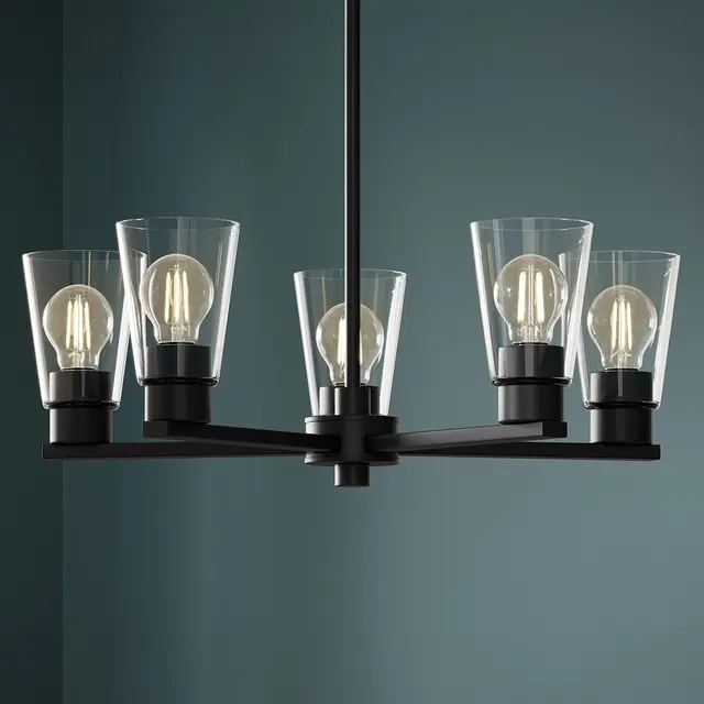 Stamos 24 inch 5 Light Chandelier with Clear Glass in Black