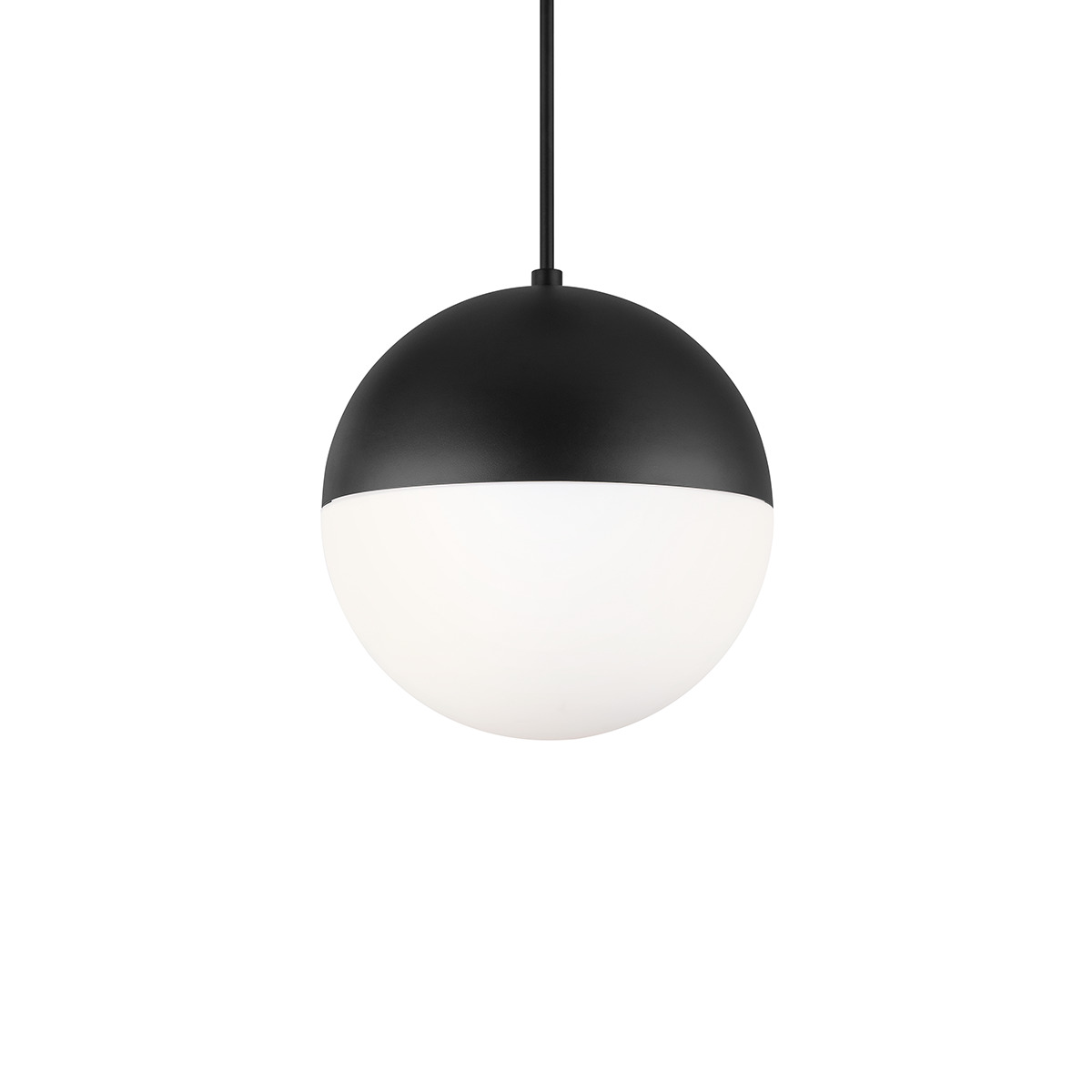Half mouth-blown etched opal glass, 100% cutting-edge, the Punk pendant brings spherical flourish to modern décor with outstanding light output, customizable length and a glimmering finish.