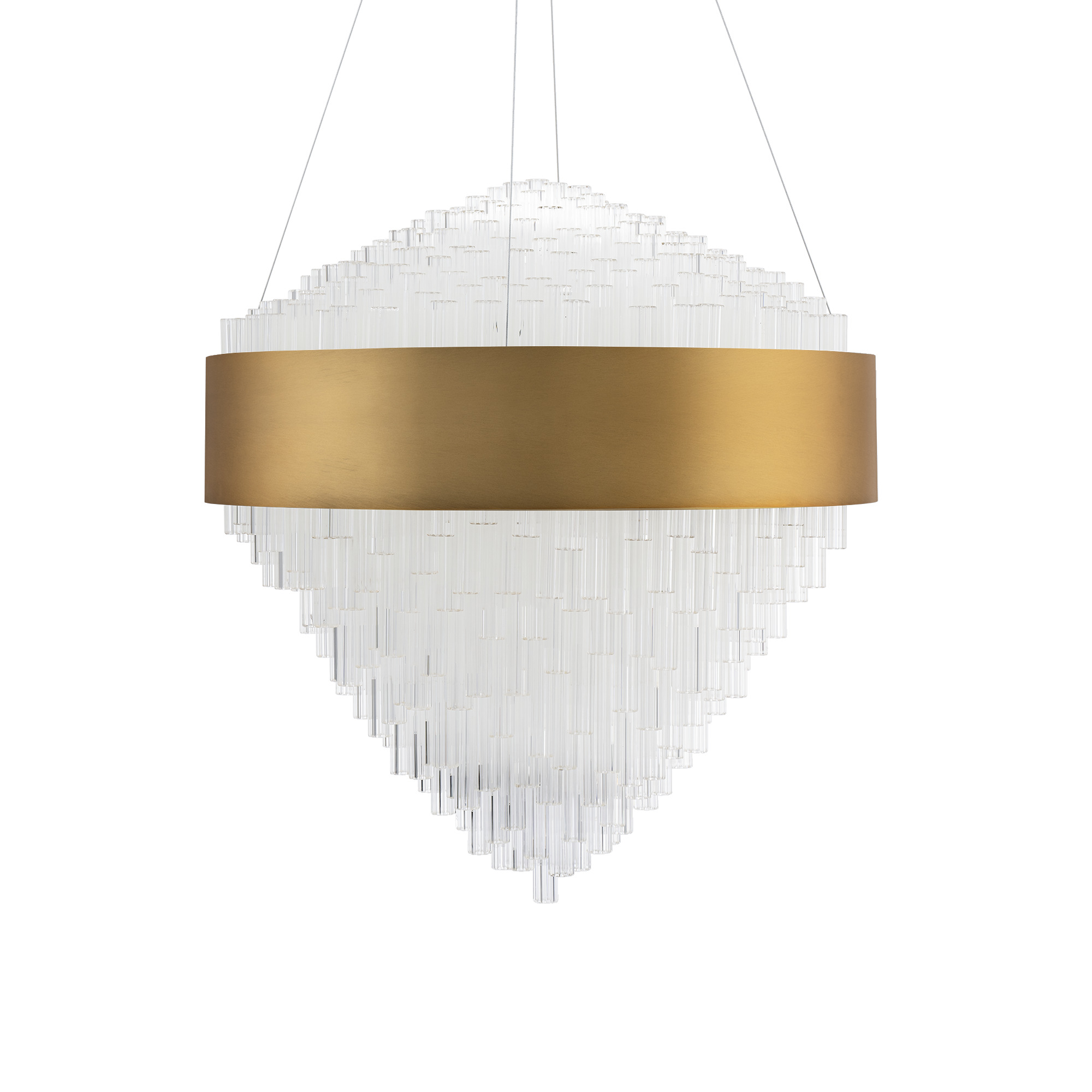 Dramatically proportioned. Bundles of fluted glass cylinders are nested together creating a striking prismatic effect. A gleaming inner plate creates a mirrored effect, elegantly enhancing the delicate crystalline elements.