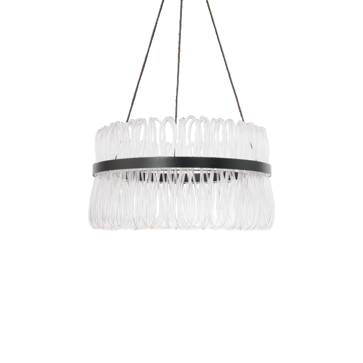 Innovative optic fiber strands carry light for an even up and downward glow. A brilliant ring rounds out this impressive, uniquely crafted luminaire. Delicate contoured lines bathe you with inviting illumination.