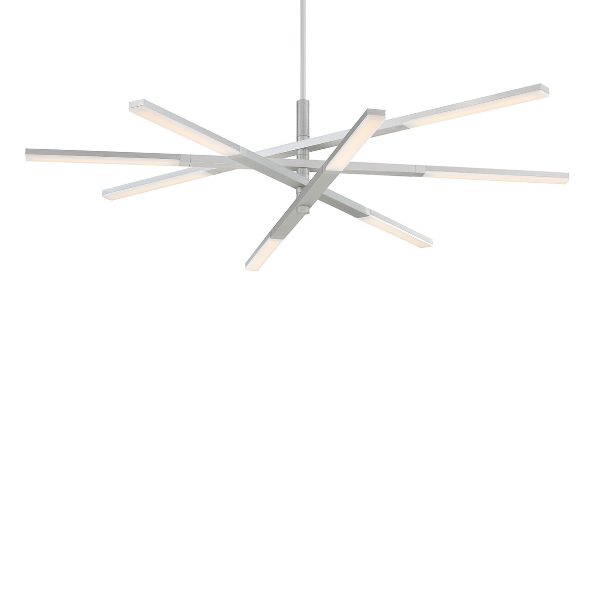 The Stacked Chandelier by Modern Forms brings modern design and lighting together in a dynamic abstract form. This design, similar to that of helicopter rotors, features a series of Aluminum blades whose ends are accented by Opal silicon diffusers and lit by integrated LEDs. Each blade adjusts both up and down and rotates 360 degrees, allowing for endless configurations to fit any task or aesthetic.