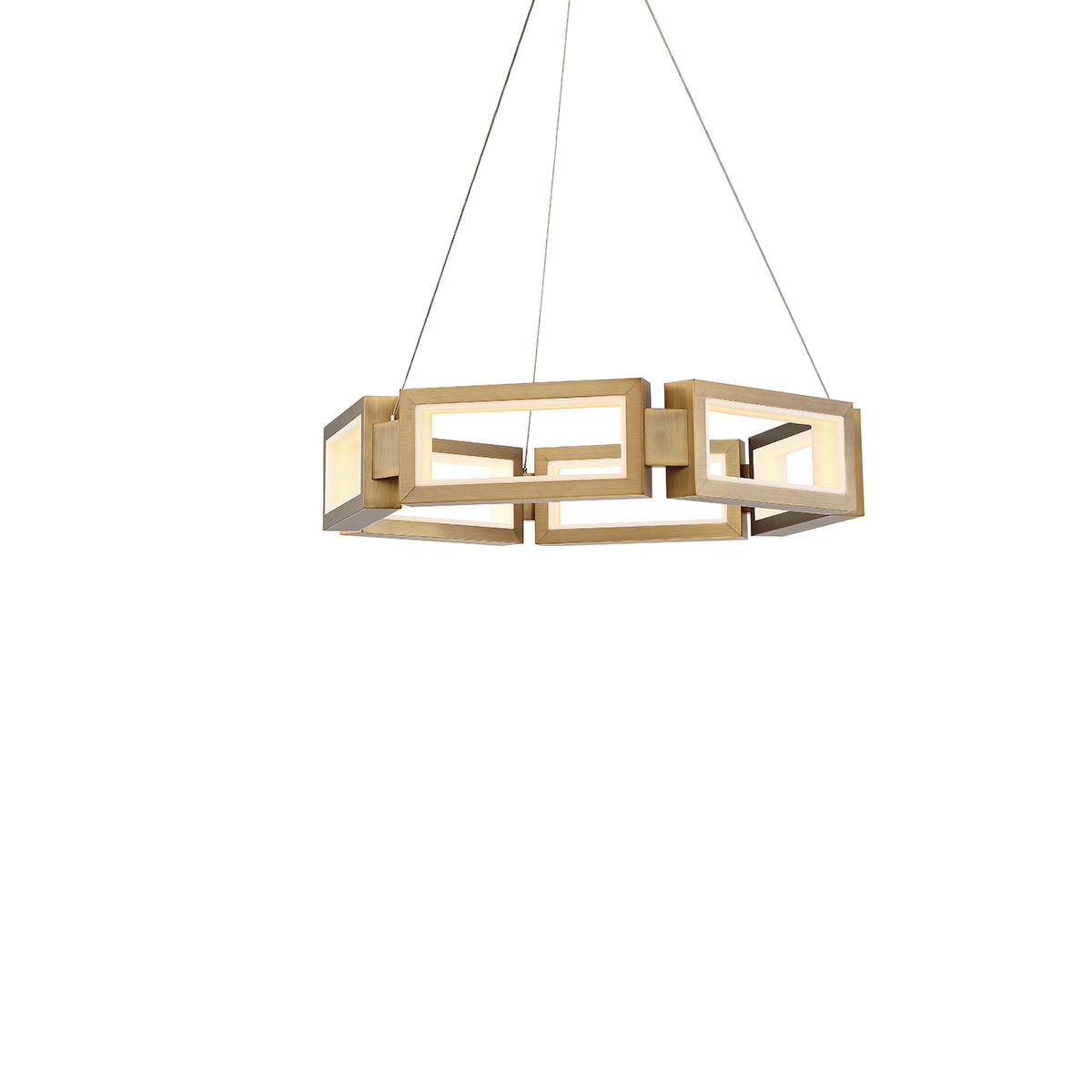 Inspired by Ludwig Mies van der Rohe, one of the pioneers of modern architecture, this hexagonal chandelier nails the minimalist aesthetic while observing modern décor trends. Cutting-edge LED modules bring beautiful light into every setting, while ultra-thin aircraft cables connect the hexagon to a circular canopy for a subtle geometric contrast.