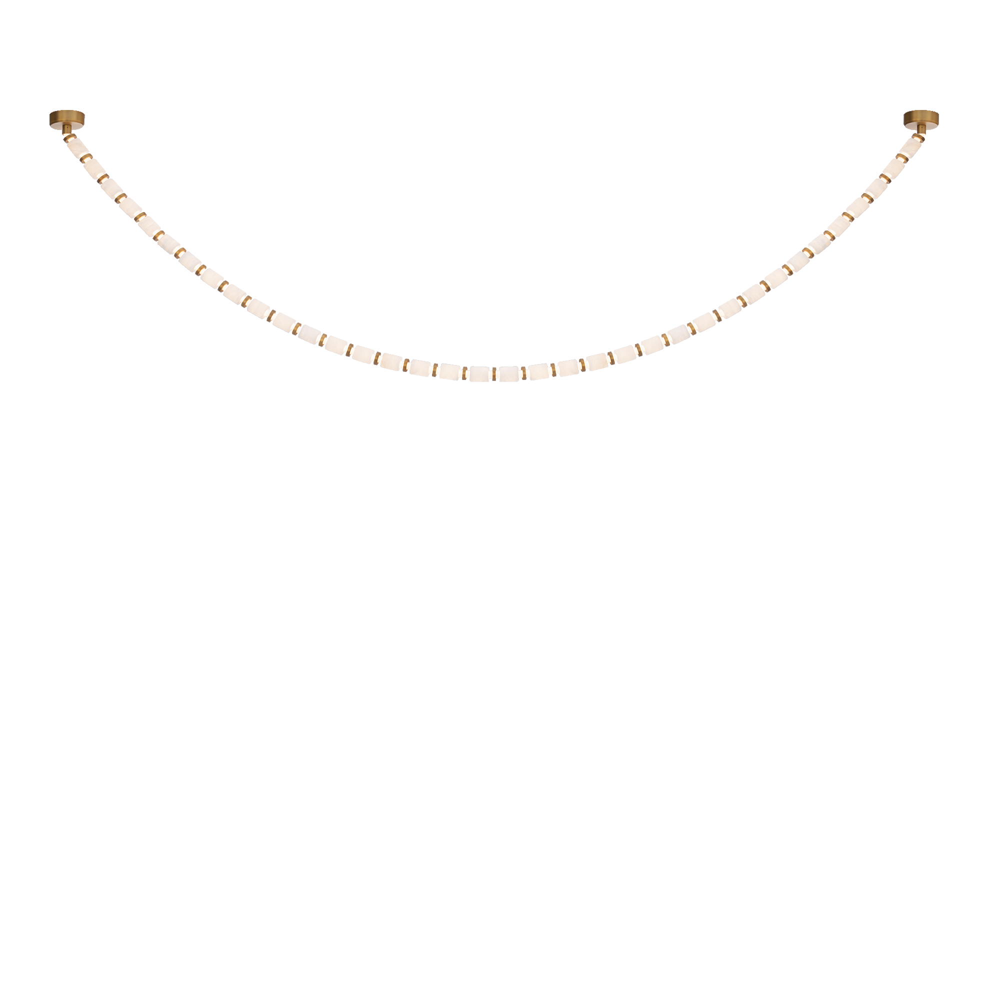 Timelessly tasteful. Cylinders of natural Spanish Alabaster and gleaming metallic collars ornament a silica strand, creating a gemlike presence.