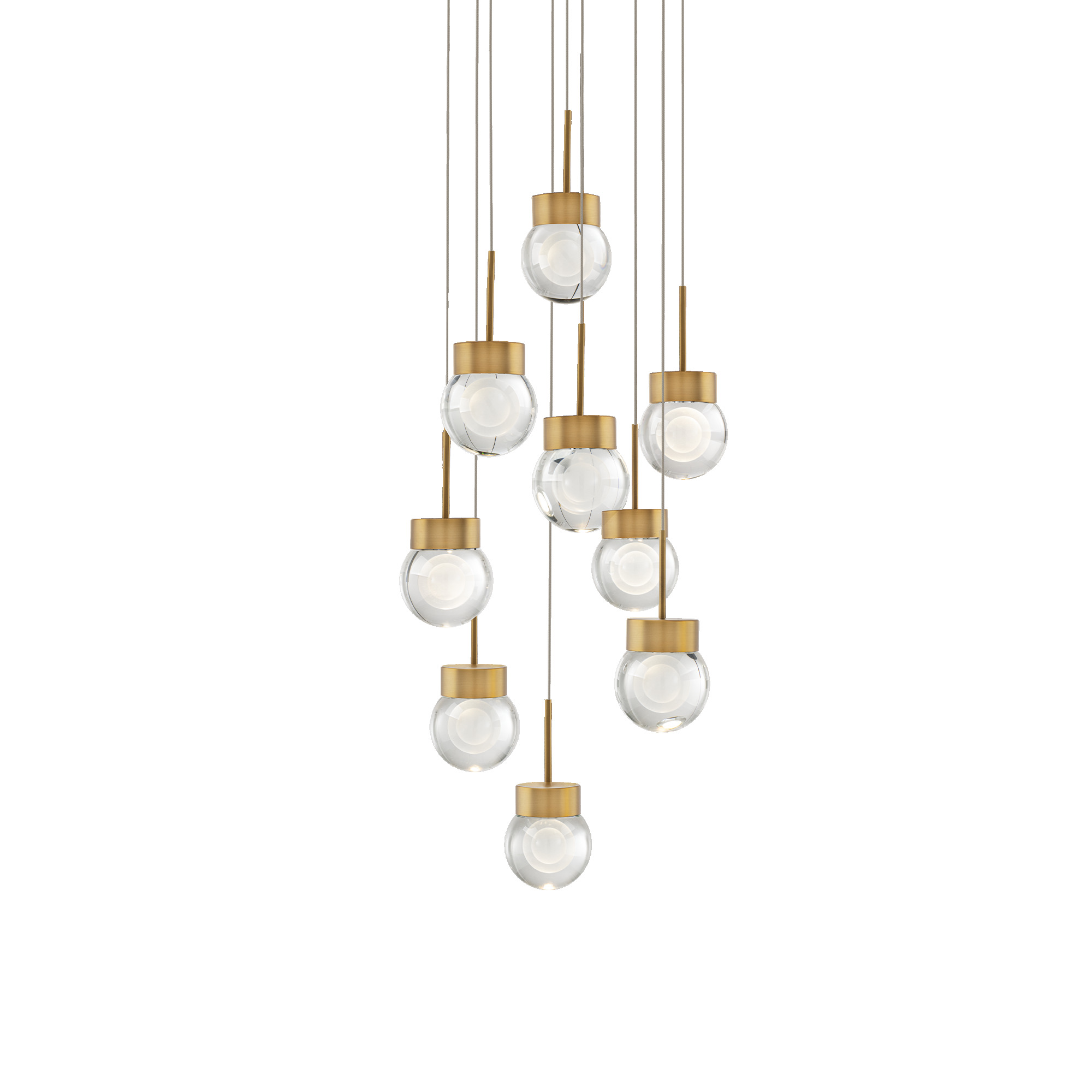 Like a minimalist take on a crystal ball, these pendant’s laser etched orbs are installed in various arrangements on one canopy to create an artful statement as well as deliver ample lighting to spaces throughout a home or business.