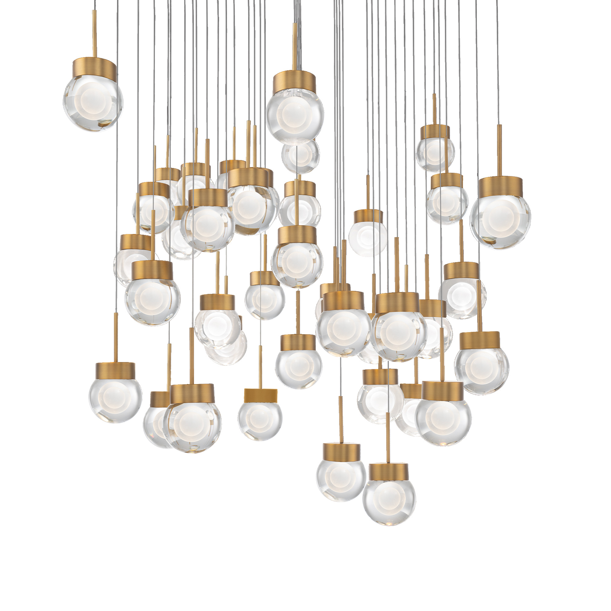Like a minimalist take on a crystal ball, these pendant’s laser etched orbs are installed in various arrangements on one canopy to create an artful statement as well as deliver ample lighting to spaces throughout a home or business.