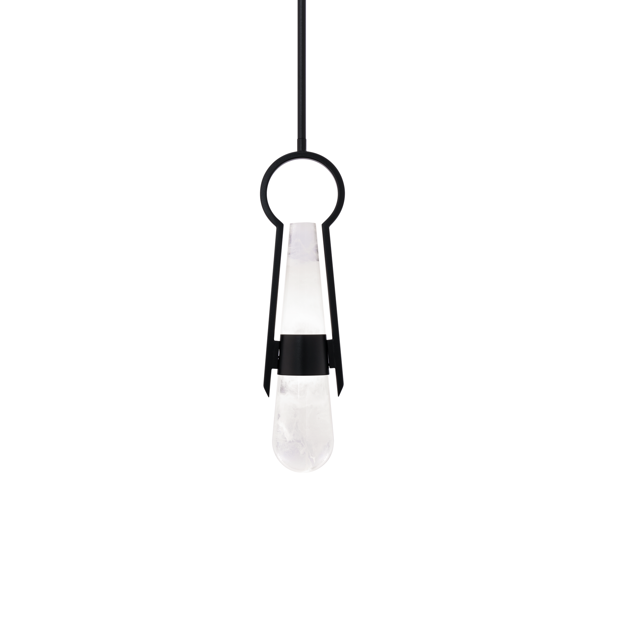 A hazy droplet captured within a distinctive keyhole frame softens illumination from integrated LEDs into a gentle glow.