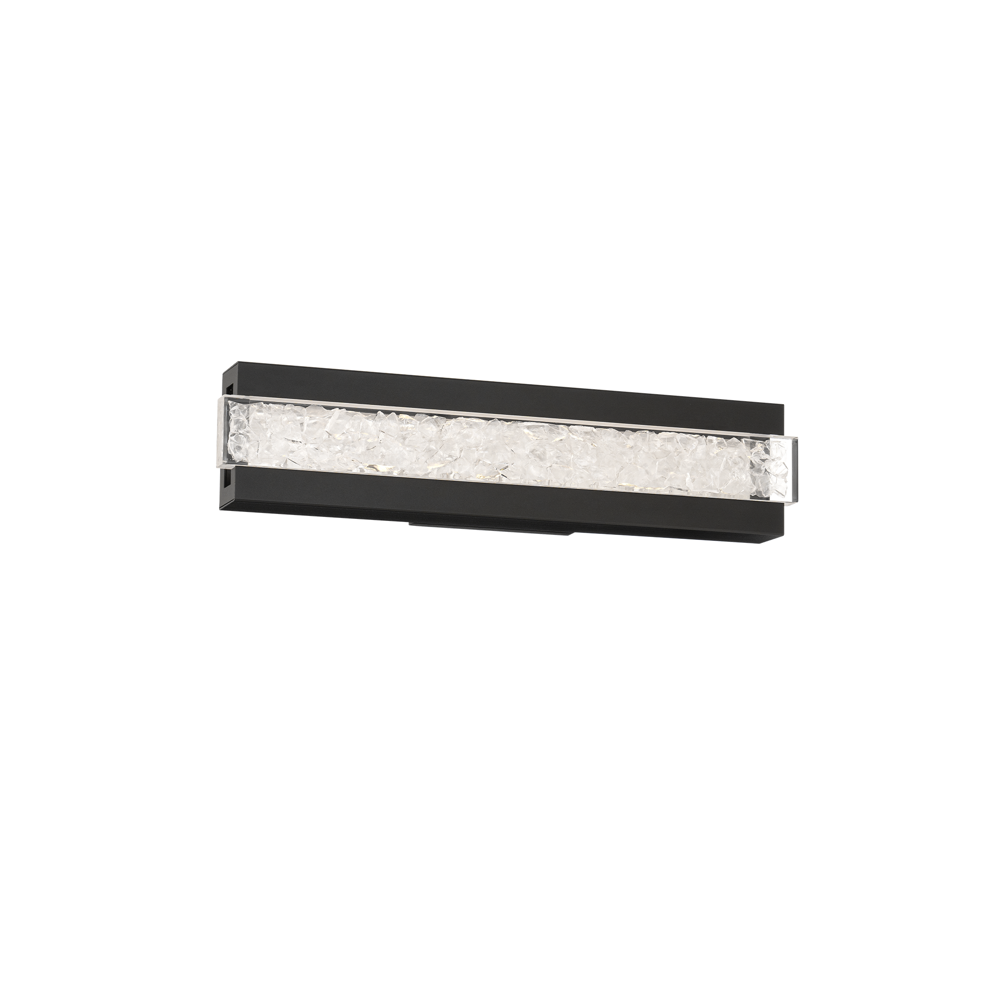 Radiant, textural, elegant. LED illumination refracts through a sparkling reclaimed K5 crystal diffuser bound on either side by gleaming metallic bars.