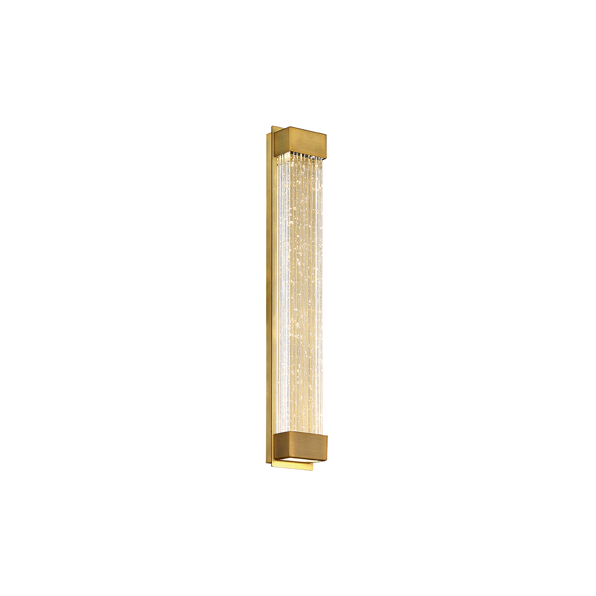 Featuring an aged brass finish that’s right in line with the latest trends, Tower brings understated luxury to every setting. The painstakingly V-cut seeded crystal inset adds a touch of glamour. With LEDs to light the crystal from both ends, plus a bonus hidden up light or downlight, this sconce delivers the best of both worlds—warm ambience and quality indirect illumination.