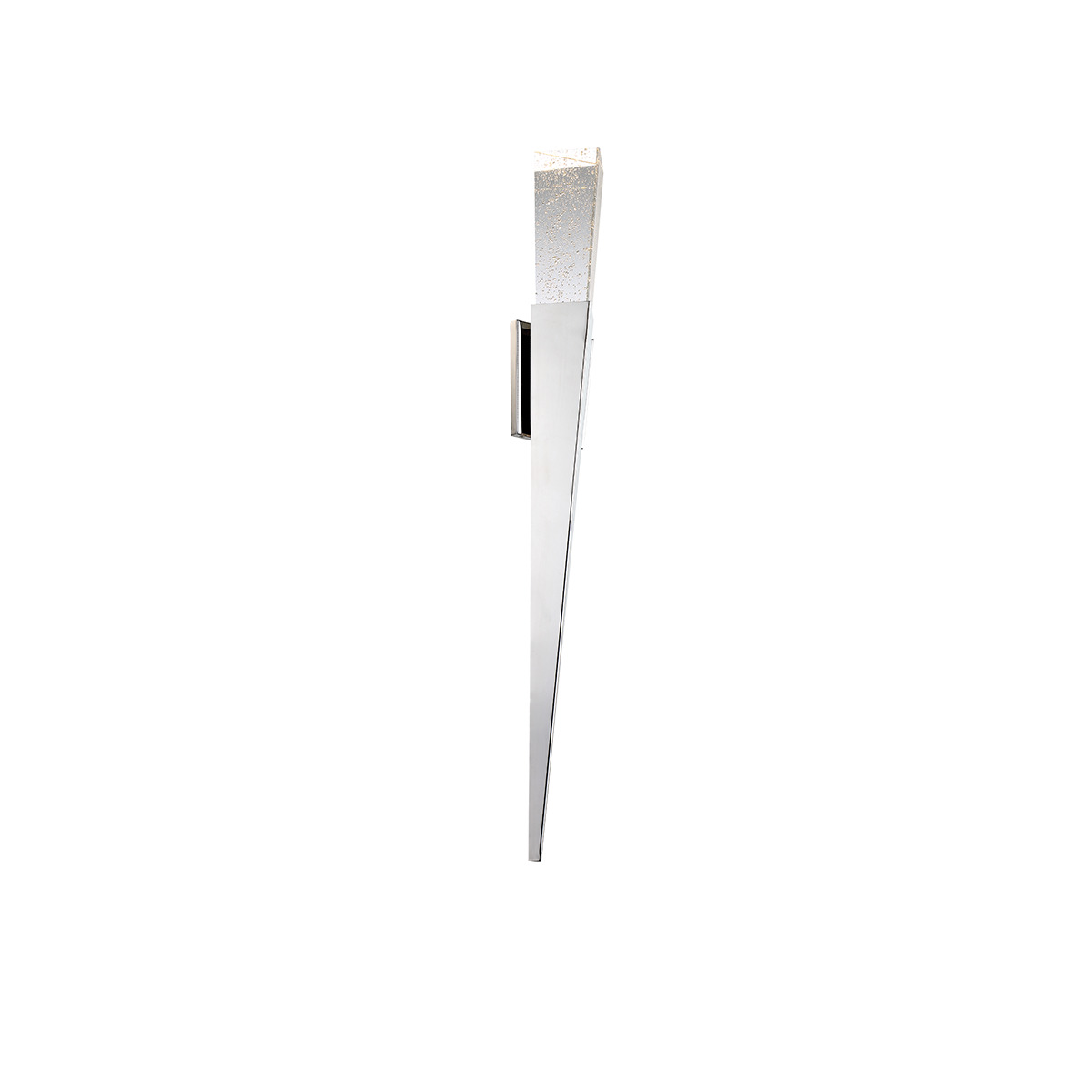 A triumphant staff of silver and light, Elessar makes a dramatic statement wherever you mount it. Seeded crystal sparkles with light and casts a captivating spell, while LEDs positioned in the back of the polished stainless steel body create fine indirect light against the wall for a fuller illumination. Energy-efficient and long-lasting, thanks to cutting-edge LEDs and a timeless design, Elessar is a distinctive sconce for modern hotels, luxury condos and midtown office buildings.