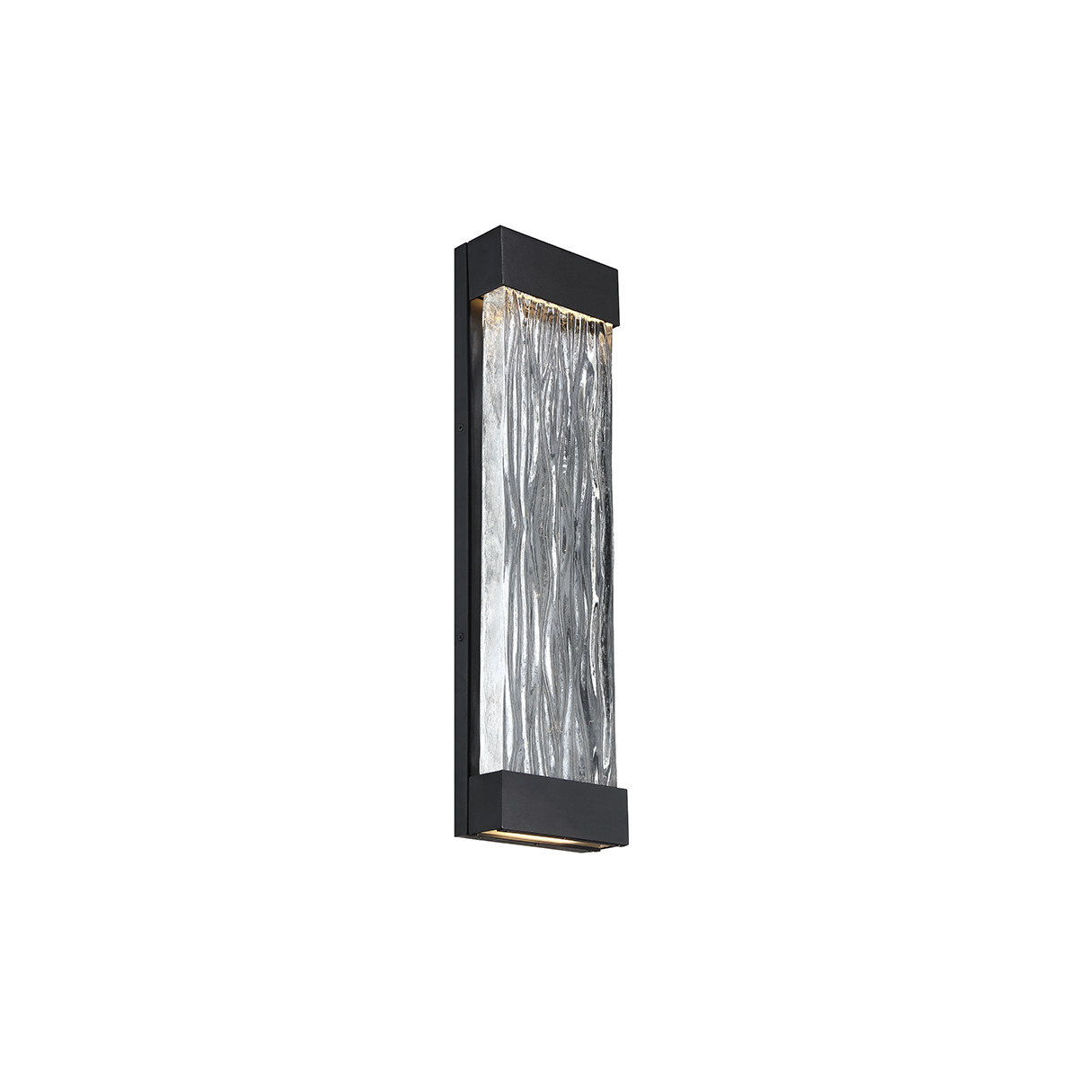 Like diving down into the mysterious depths below the ocean surface. A dramatic art cast glass design emerges and is embraced by bold black hardware. This thoughtfully designed wall sconce is ideal for luxurious exteriors and interiors, kindled with beautiful illumination from above and below.
