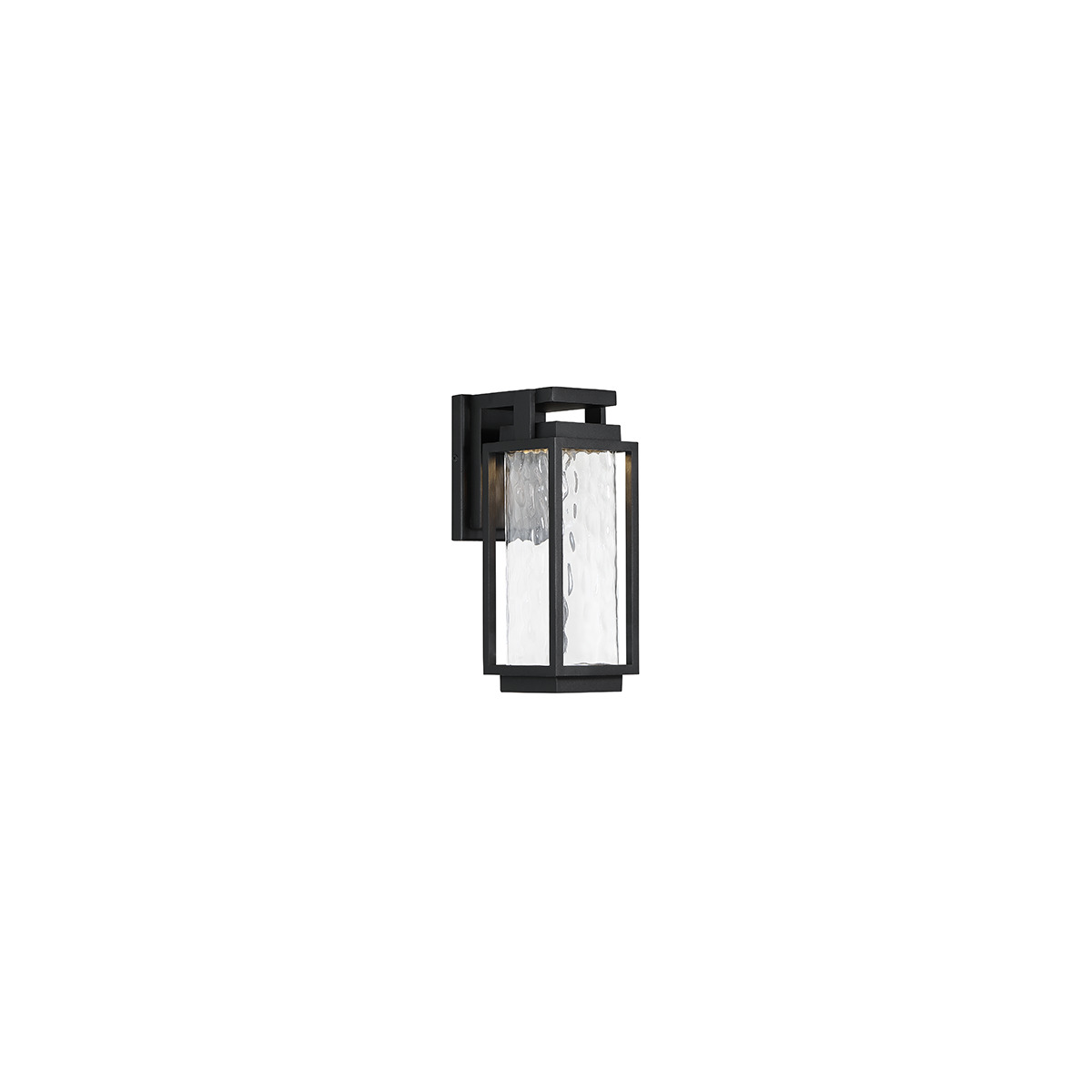 Take shelter from the storm. Like a hard rainfall on the window panes, timeless inspiration is melded with modern technology to create a stunning LED luminaire. Beautiful light diffuses through clear hammered mouth blown glass for a soft glow on all sides of this geometric wall sconce. Crafted from extruded aluminum and wet rated for outdoor use, this piece is guaranteed to make a grand first impression.