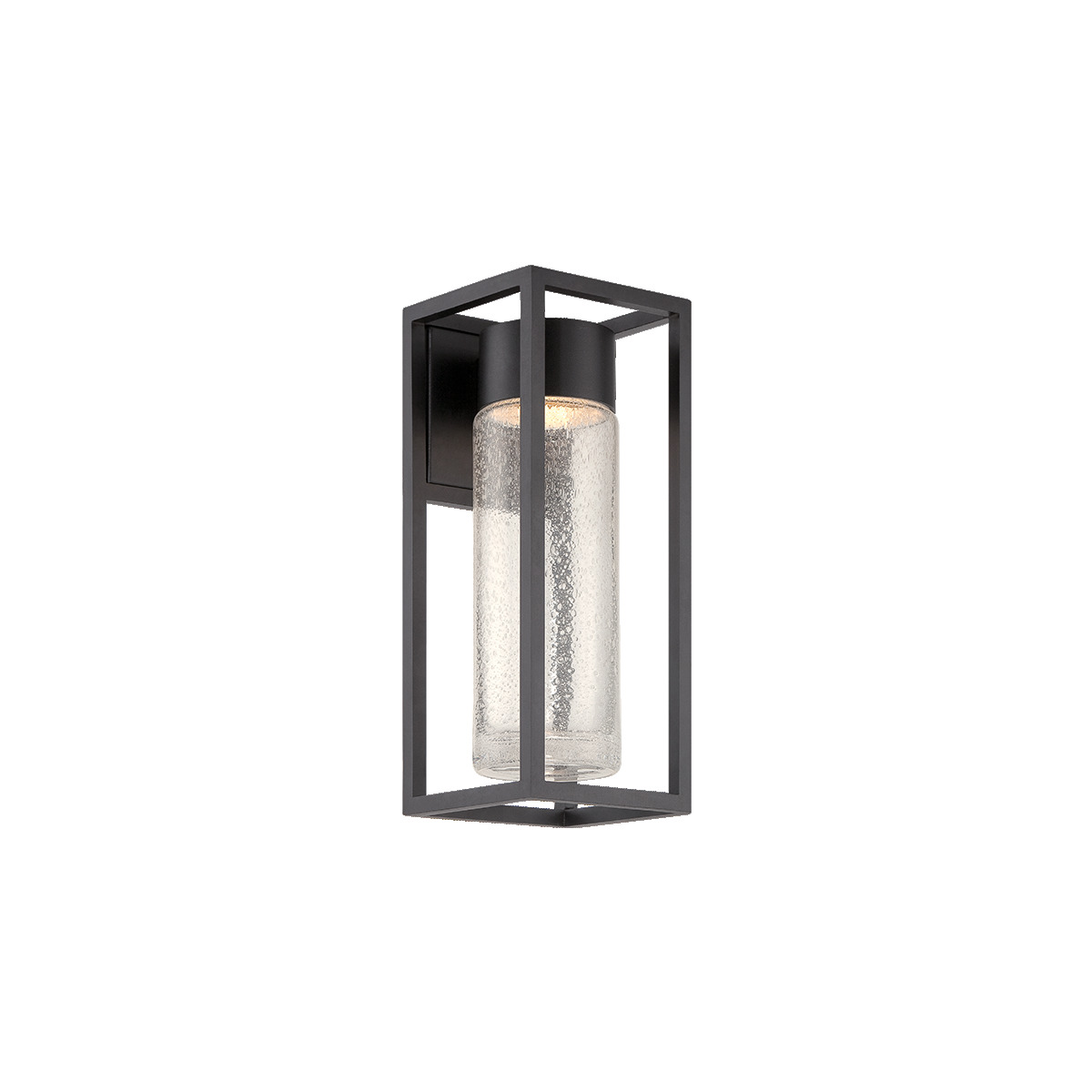 A refreshing look for refined tastes. A raindrop glass cylinder suspended within in an architectural frame. Beautifully illuminated with LED down lighting for a magical appearance of crystallized effervescence. Dark sky orientation preserves observation of star filled skies.