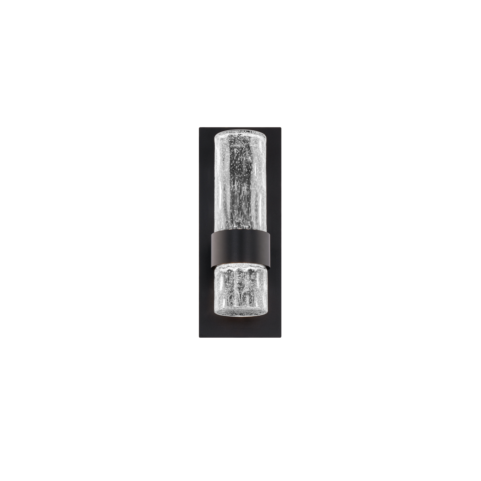 Like gentle drops of pouring rain on a window pane, clear seeded glass brings fluidity and interest to this cylinder of light.