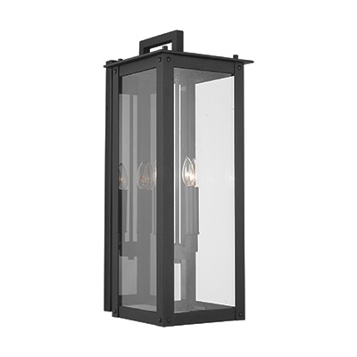 11"W x 29"H Outdoor 4-Light Clear Glass Wall Lantern in Black