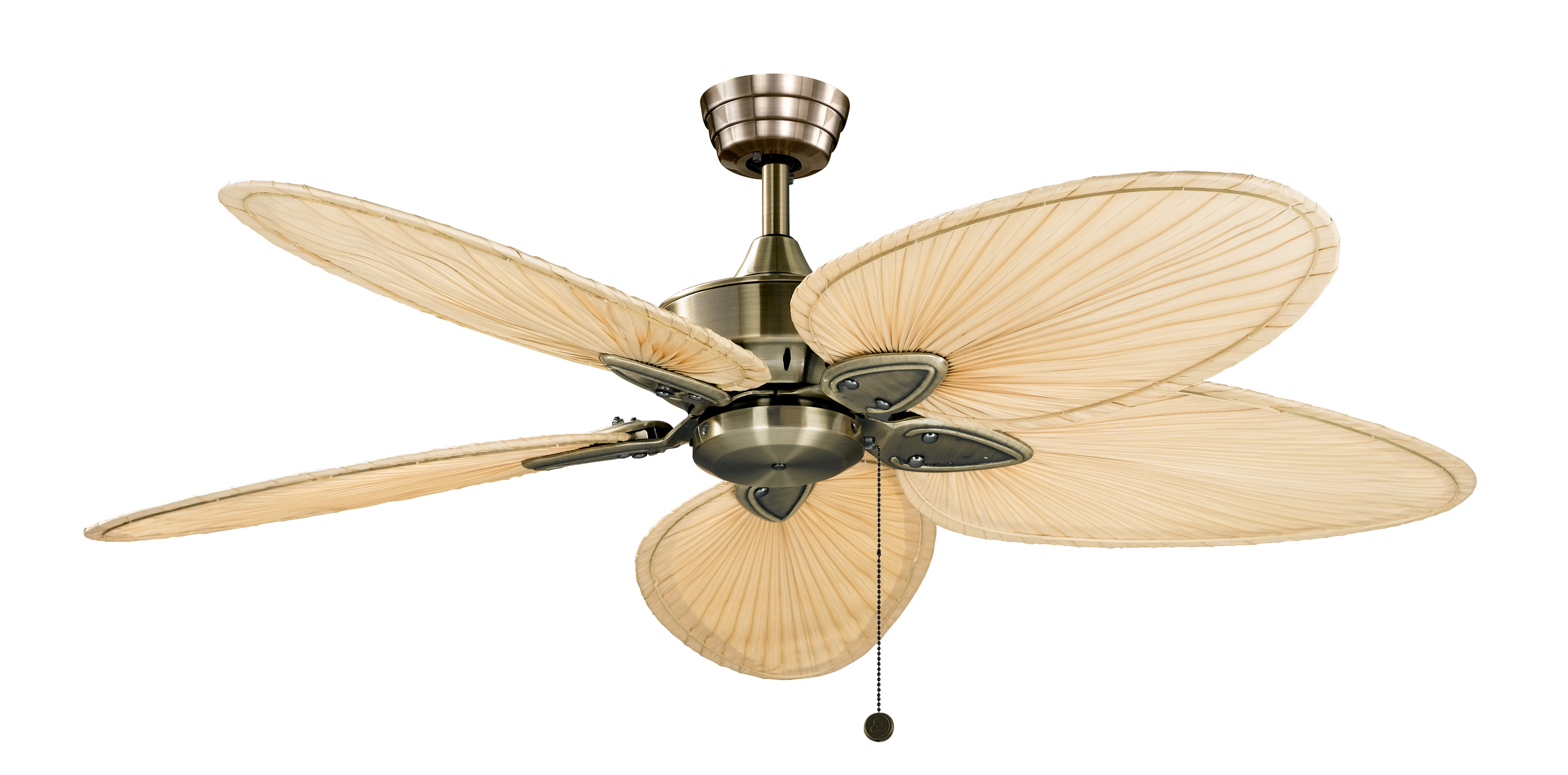 Windpointe 52 inch Indoor Ceiling Fan - Antique Brass with Natural Narrow Oval blades