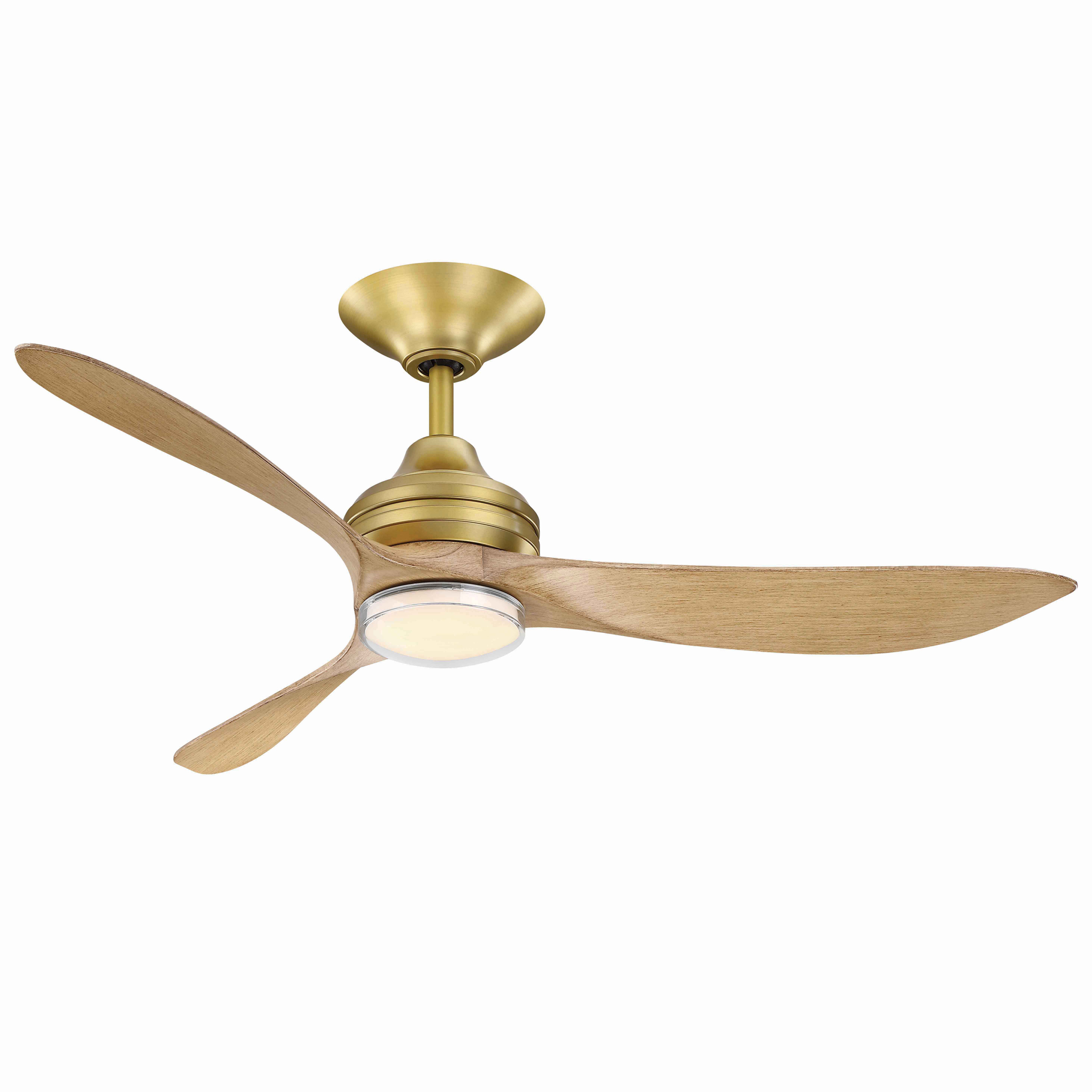 Aviara 60 inch Indoor/Outdoor Smart Ceiling Fan with LED CCT Select Light Kit - Brushed Satin Brass with Natural Blades