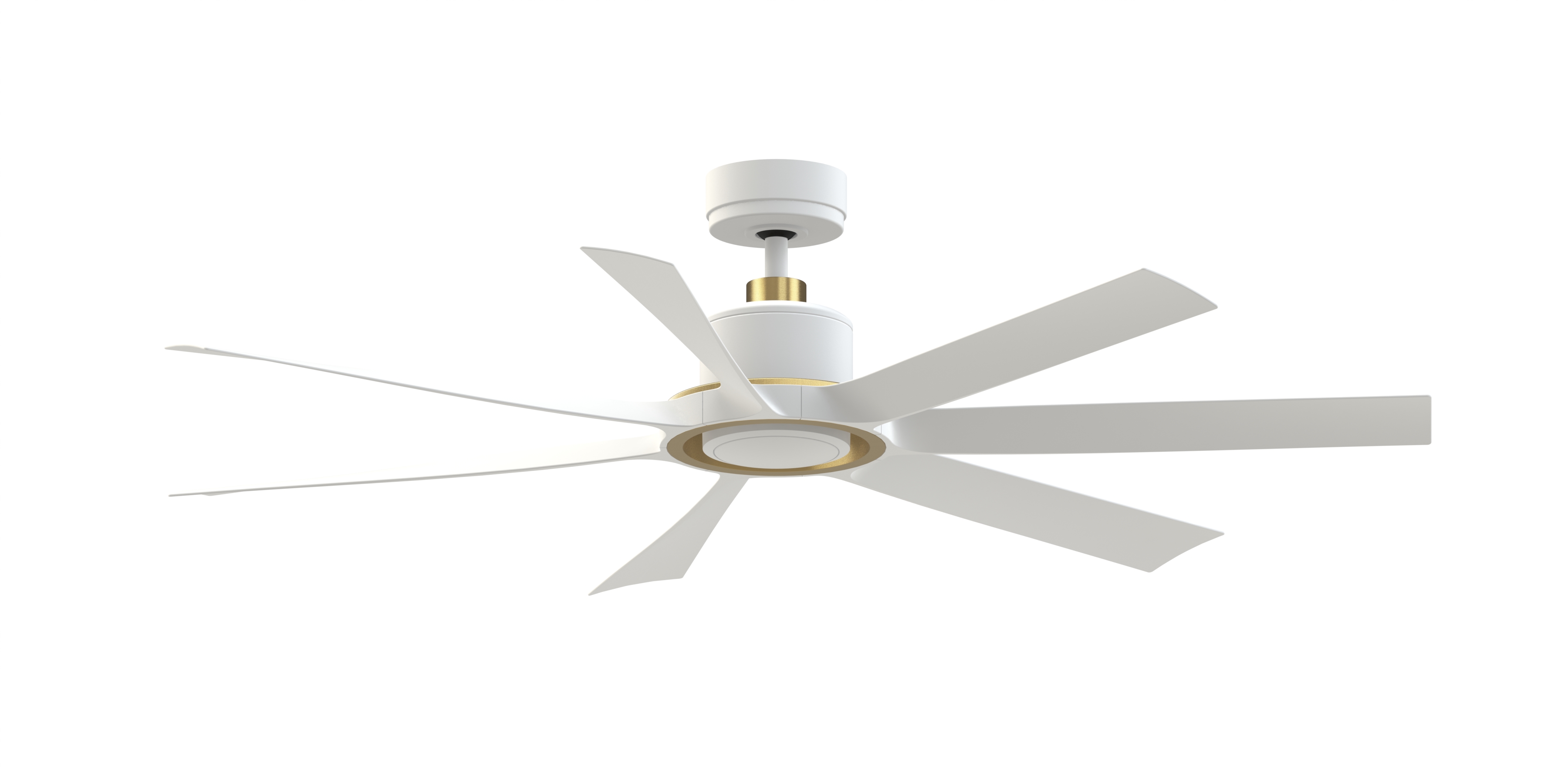Lenzi 60 inch Indoor/Outdoor Smart Ceiling Fan with LED Light Kit - Matte White with Brushed Satin Brass Accents with Matte White blades