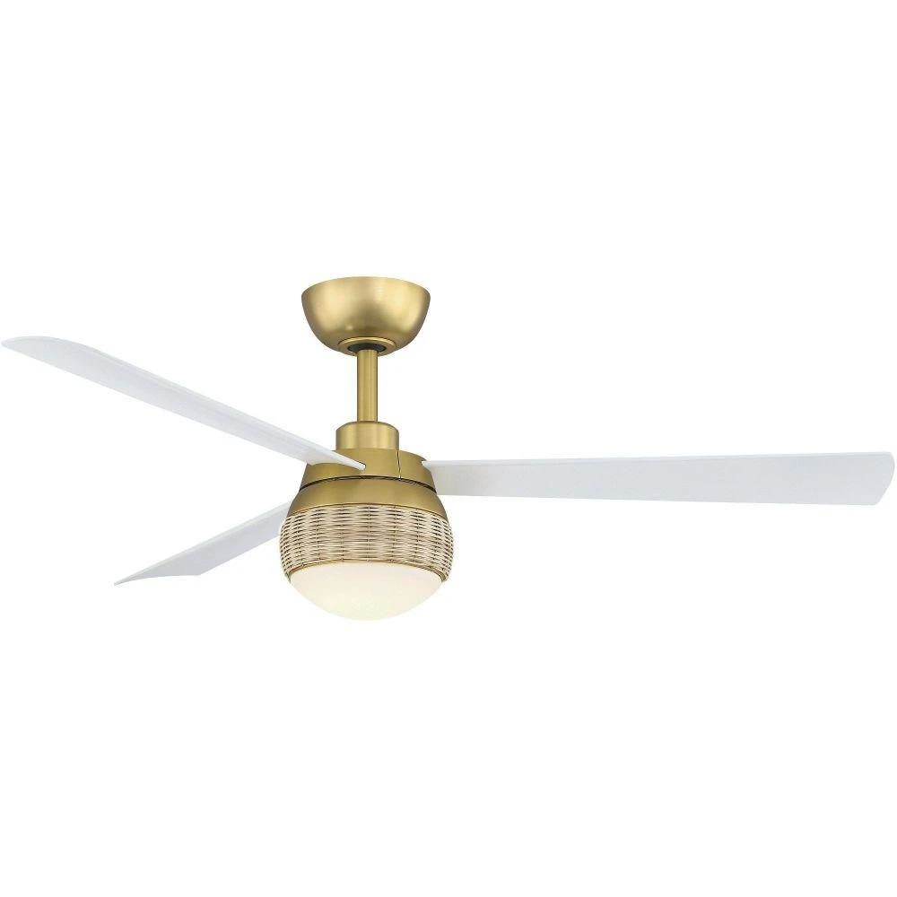 Paget 52 inch Indoor/Outdoor Ceiling Fan with LED Light Kit - Brushed Satin Brass with Matte White blades