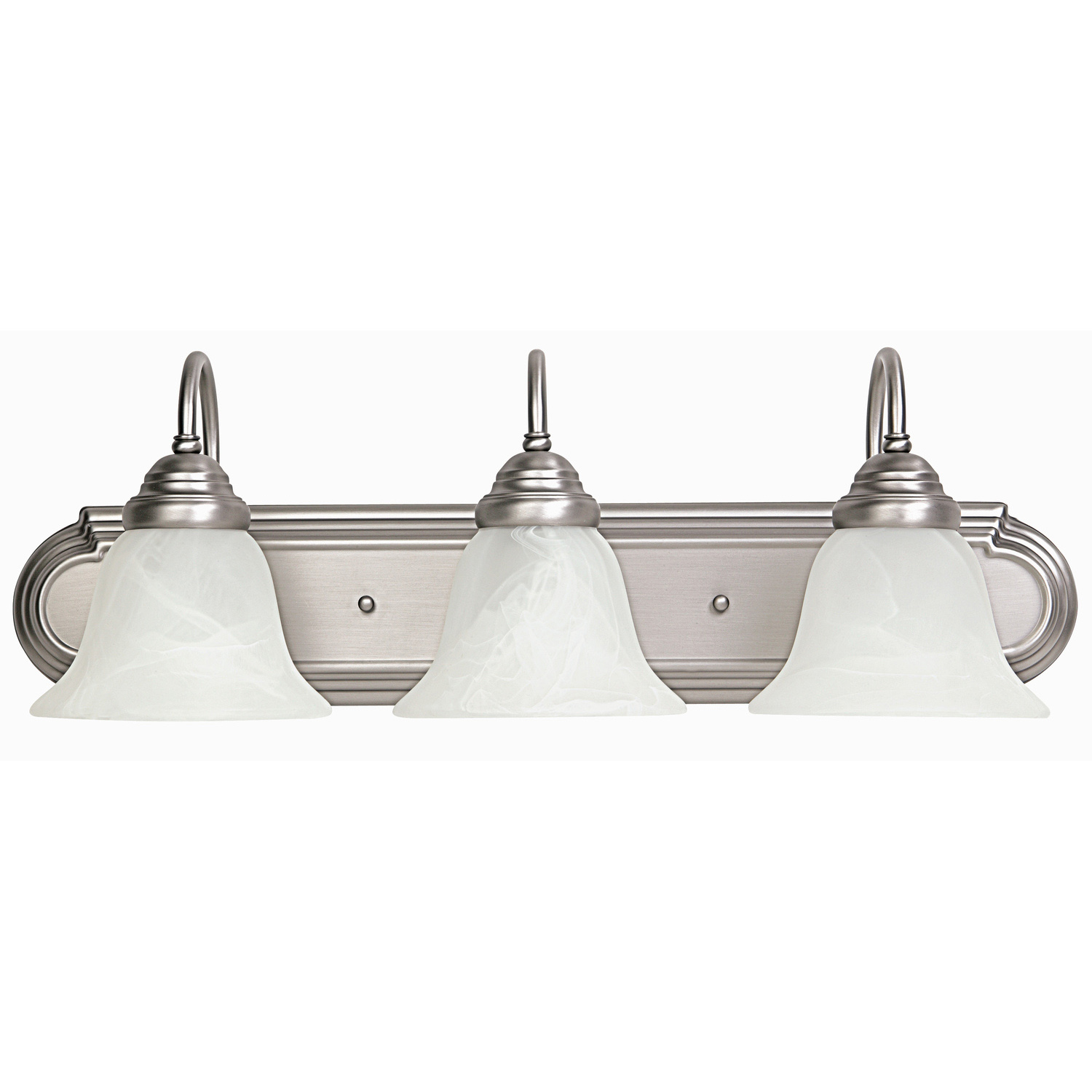 24" W x 8" H x 8" E 3-Light Vanity in Matte Nickel with White Faux Alabaster Glass Shades