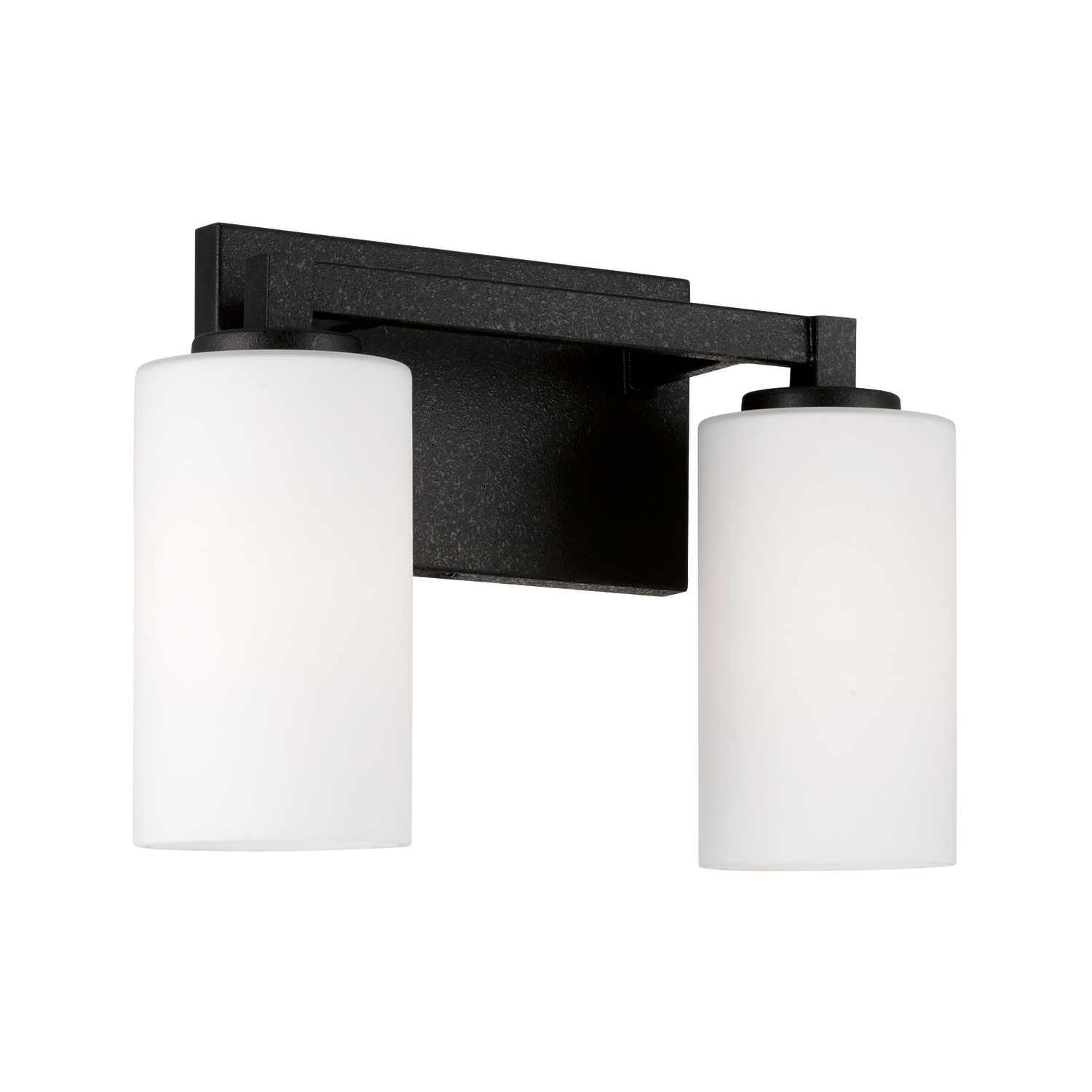 13.25"W x 9.5"H 2-Light Vanity in Black Iron with Soft White Glass