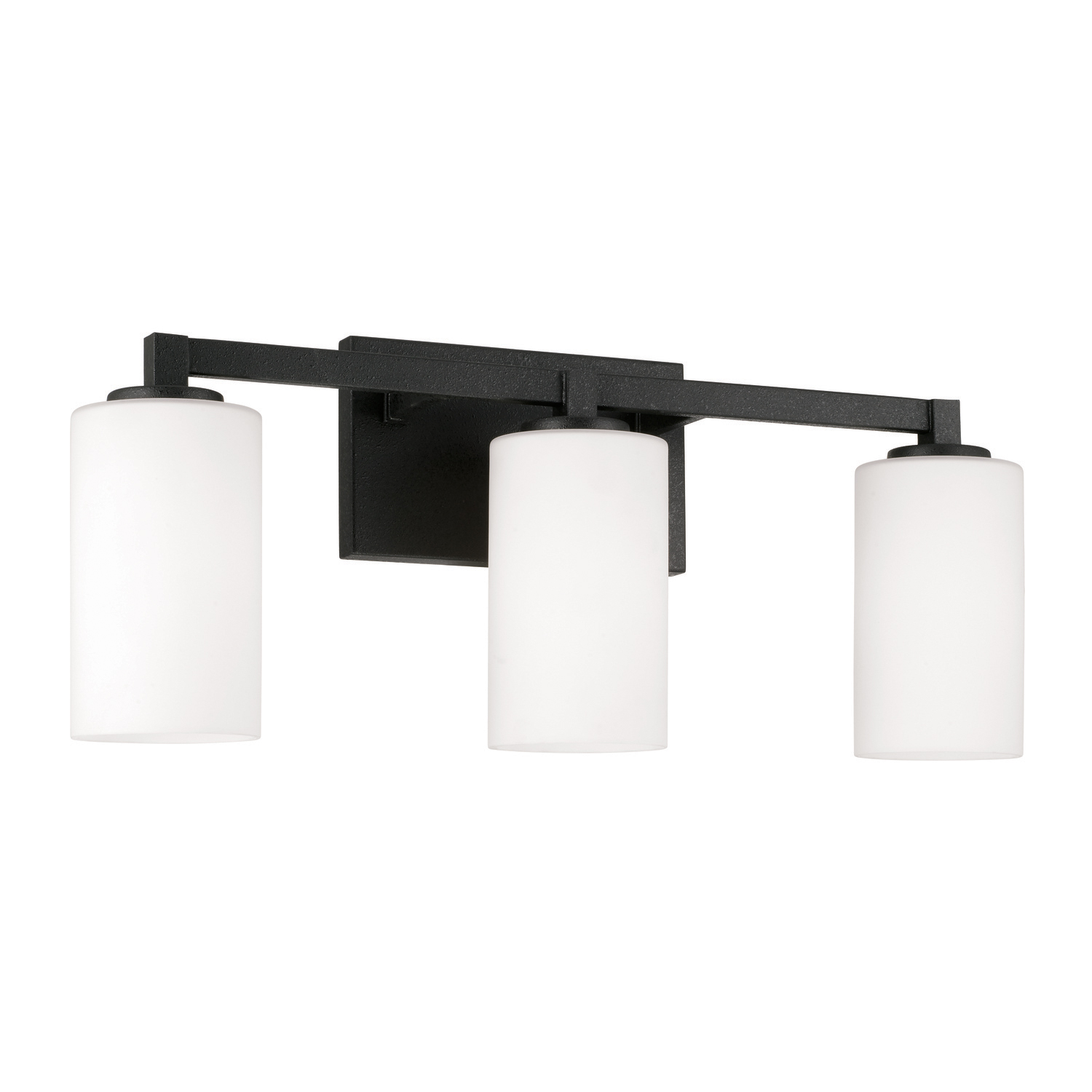 23"W x 9.5"H 3-Light Vanity in Black Iron with Soft White Glass
