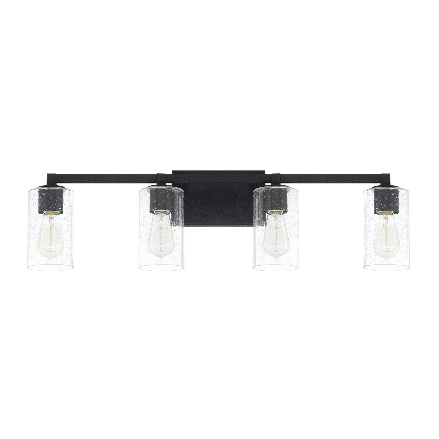 33" W x 9.5" H x 5.5" E 4-Light Clear Seeded Glass Vanity in Black Iron