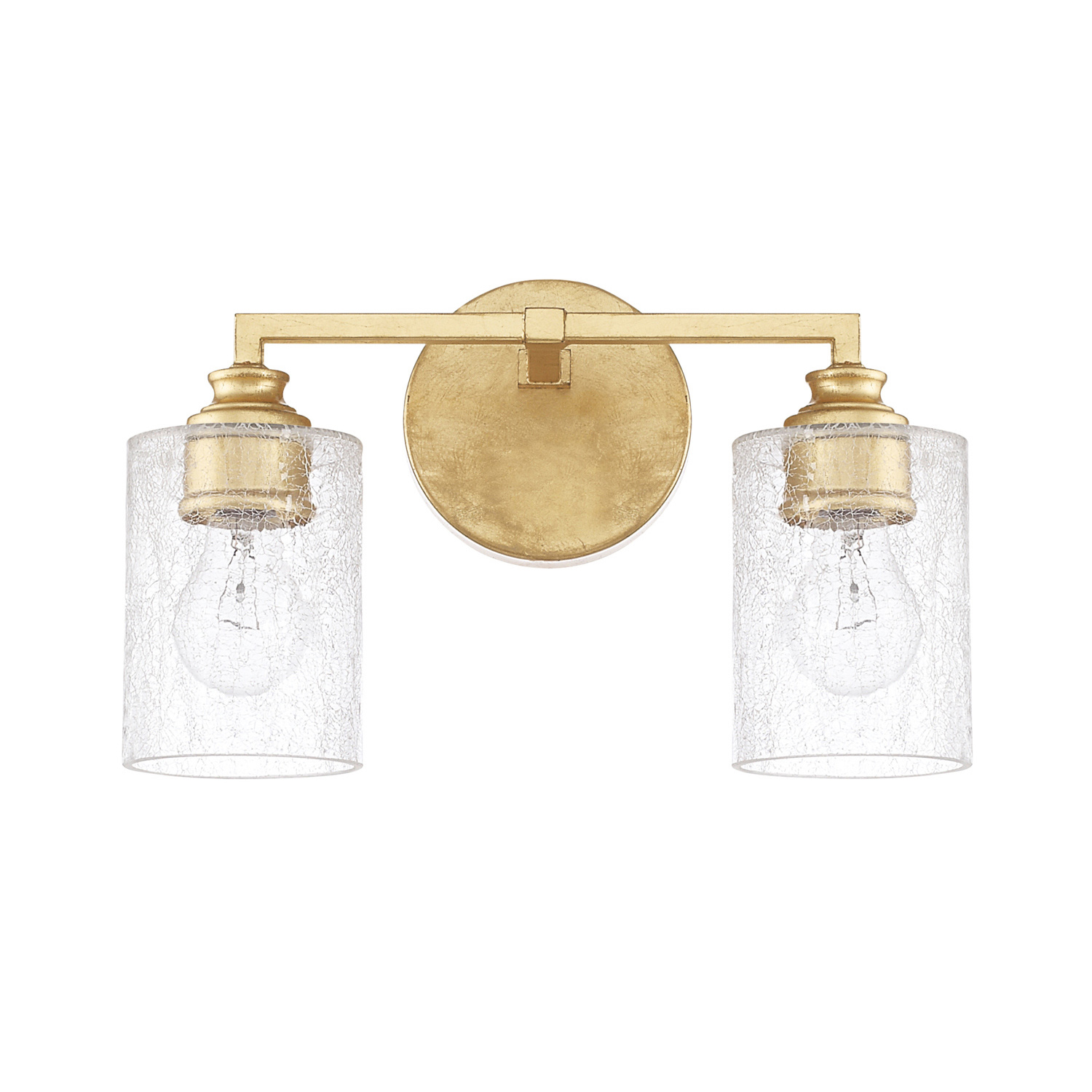 13" W x 9" H x 6" E 2-Light Vanity in Gold Leaf with Crackled Ice Glass Shades