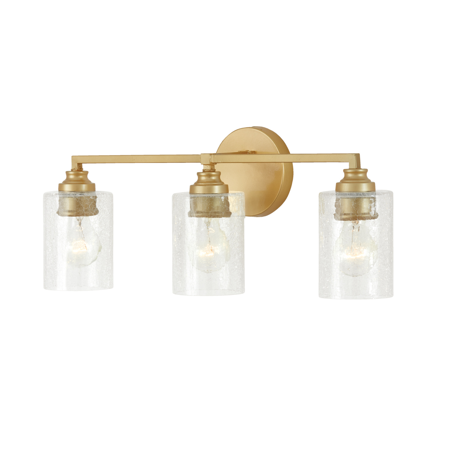 23" W x 9" H x 6" E 3-Light Vanity in Gold Leaf with Crackled Ice Glass Shades
