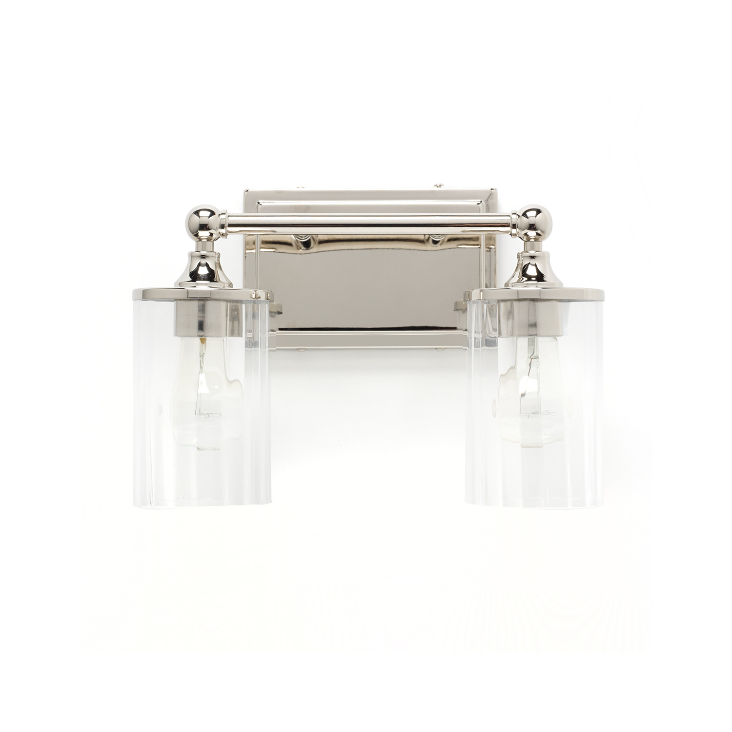 14" W x 9" H x 6.5" E 2-Light Clear Beveled Glass Vanity in Polished Nickel