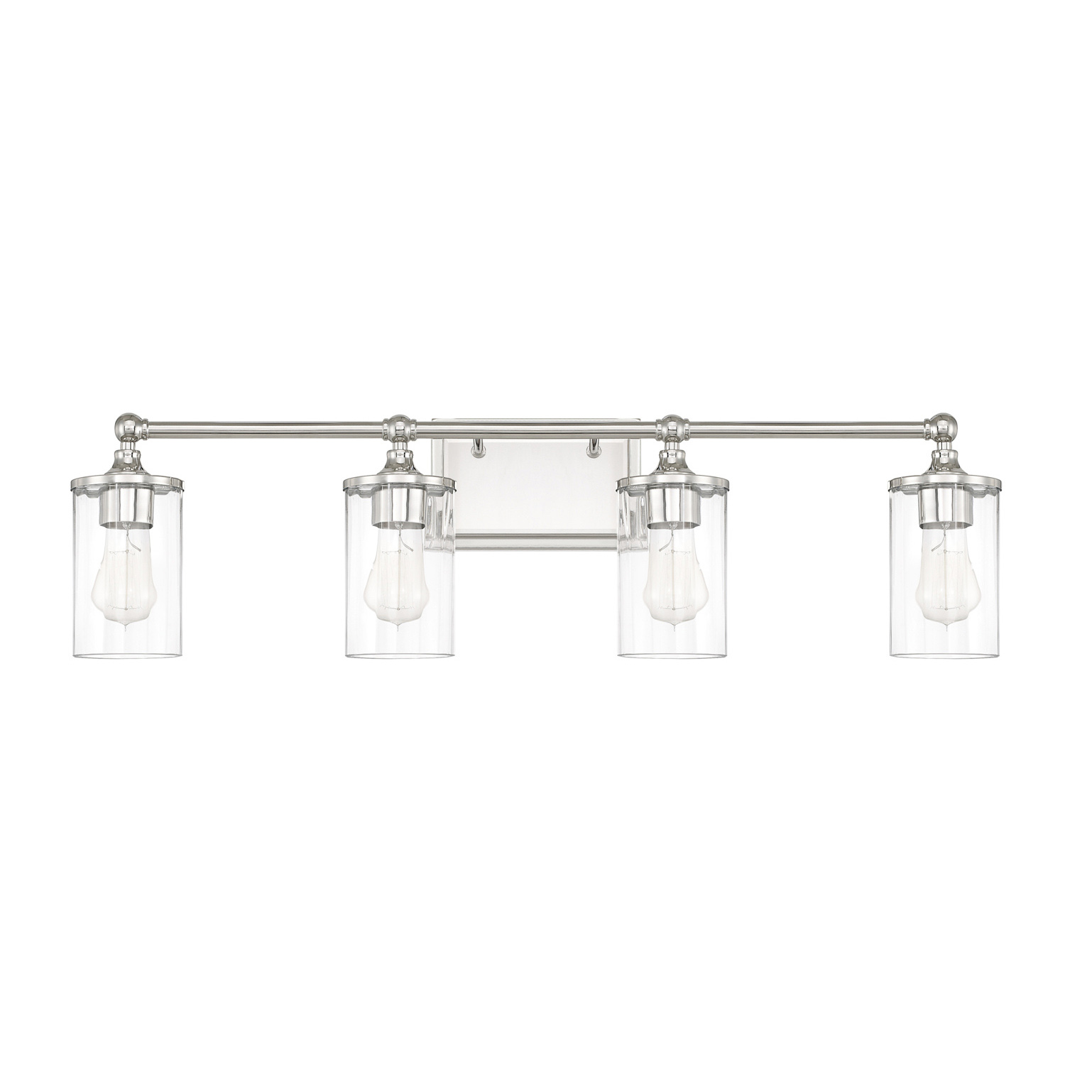 33" W x 9" H x 6.5" E 4-Light Clear Beveled Glass Vanity in Polished Nickel