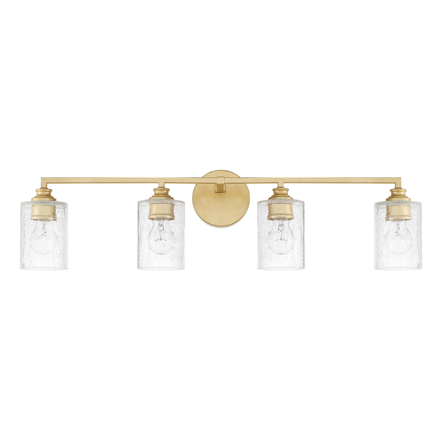 33" W x 9" H x 6" E 4-Light Vanity in Gold Leaf with Crackled Ice Glass Shades