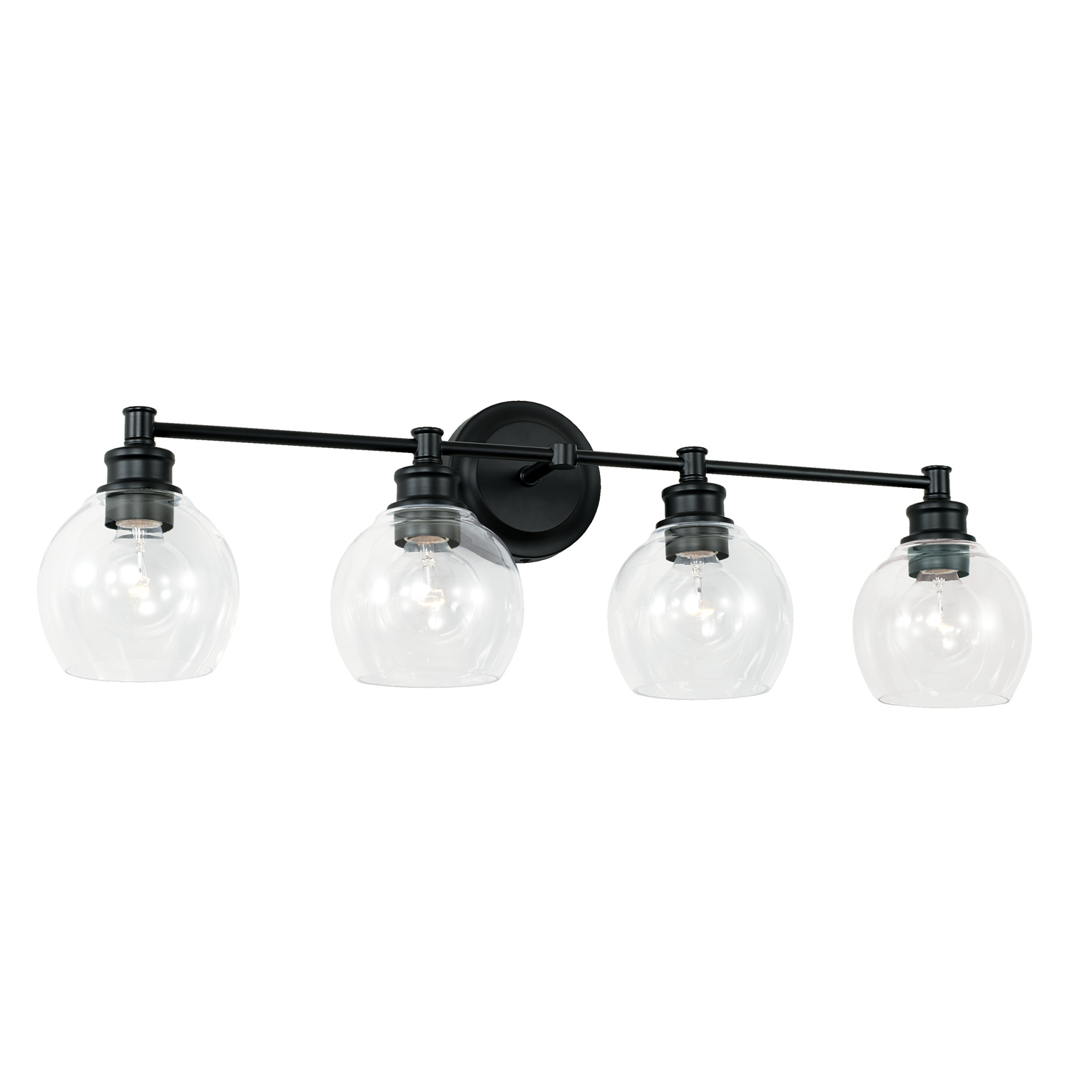 32" W x 10" H x 7" E 4-Light Clear Glass Vanity in Matte Black